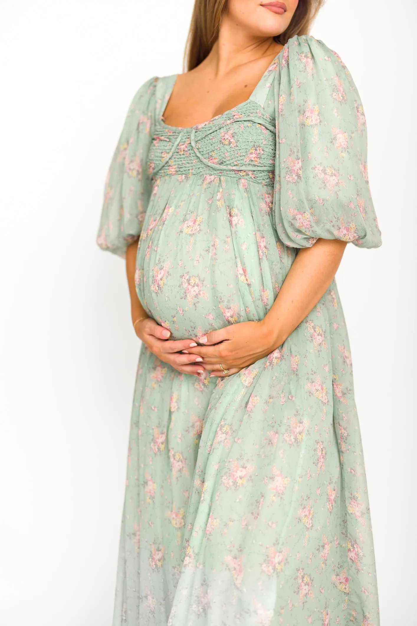 Harlow Maxi Dress in Turquoise Floral - Bump Friendly & Inclusive Sizing (S-3XL)