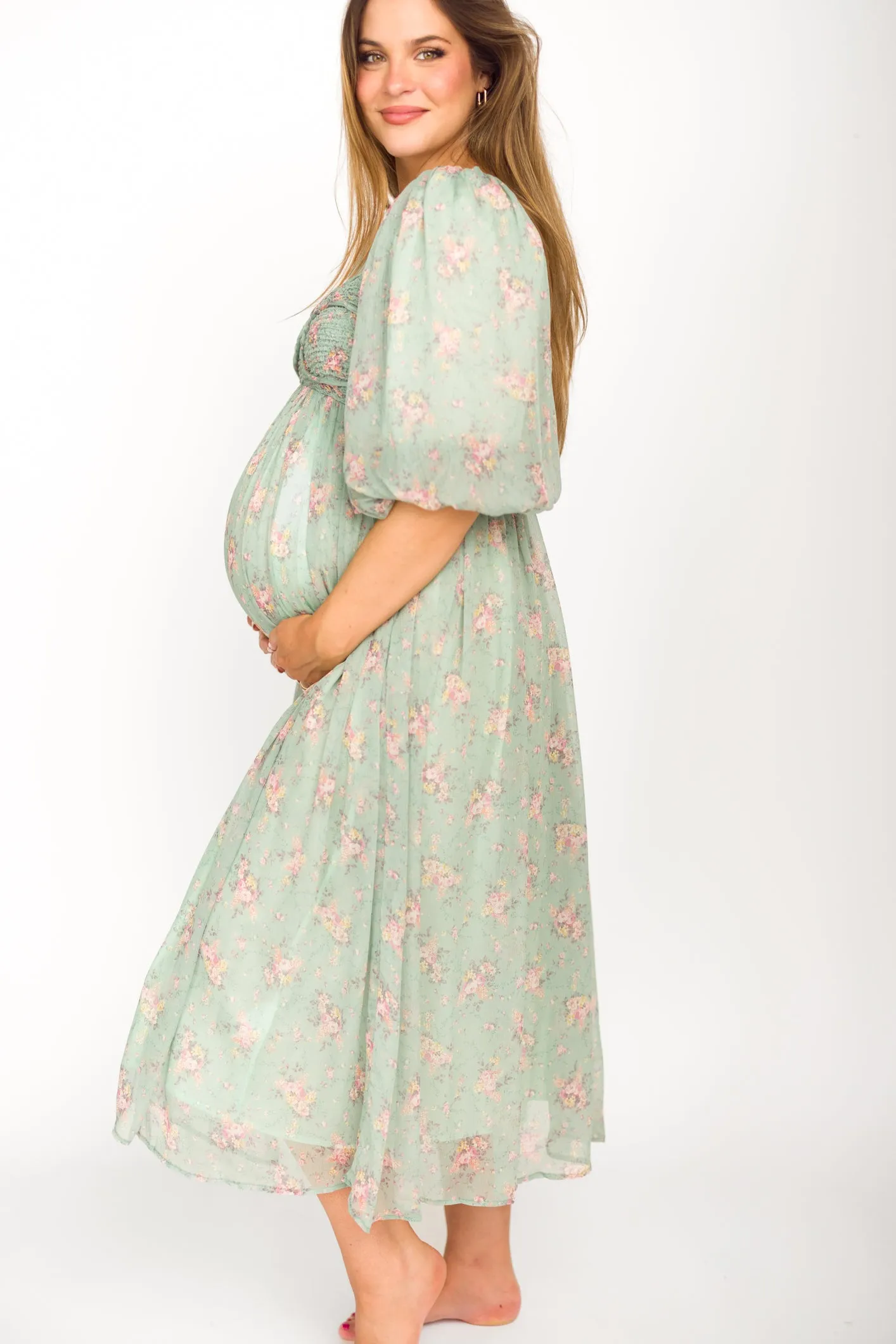 Harlow Maxi Dress in Turquoise Floral - Bump Friendly & Inclusive Sizing (S-3XL)