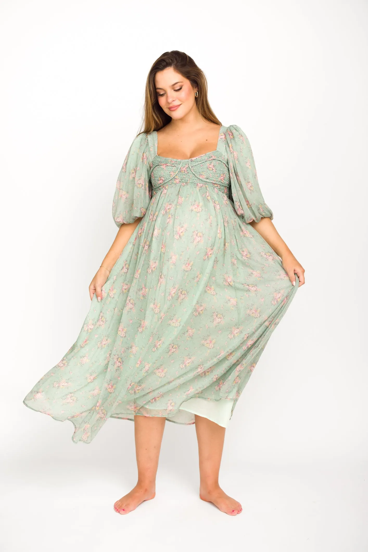 Harlow Maxi Dress in Turquoise Floral - Bump Friendly & Inclusive Sizing (S-3XL)