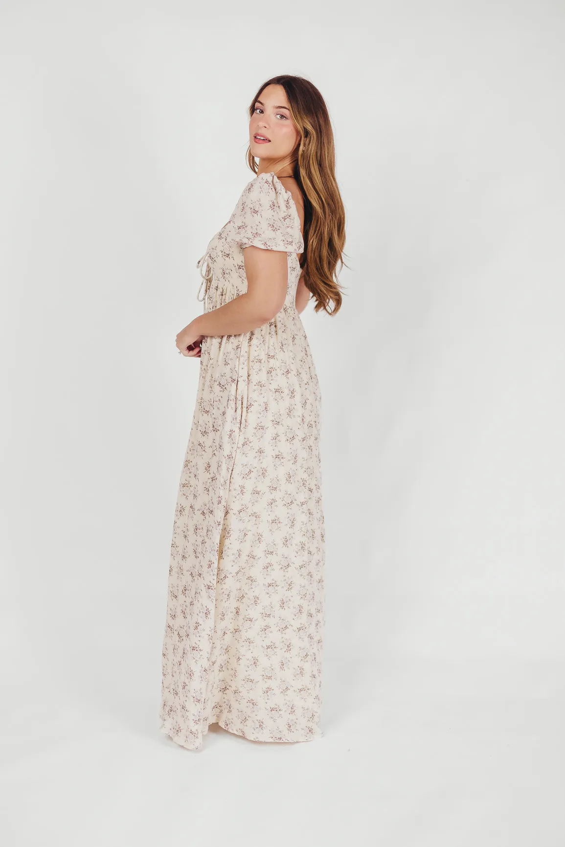 Haven 100% Cotton Tie-Front Maxi Dress in Blue/Brown Floral -Bump Friendly- PRE-ORDER