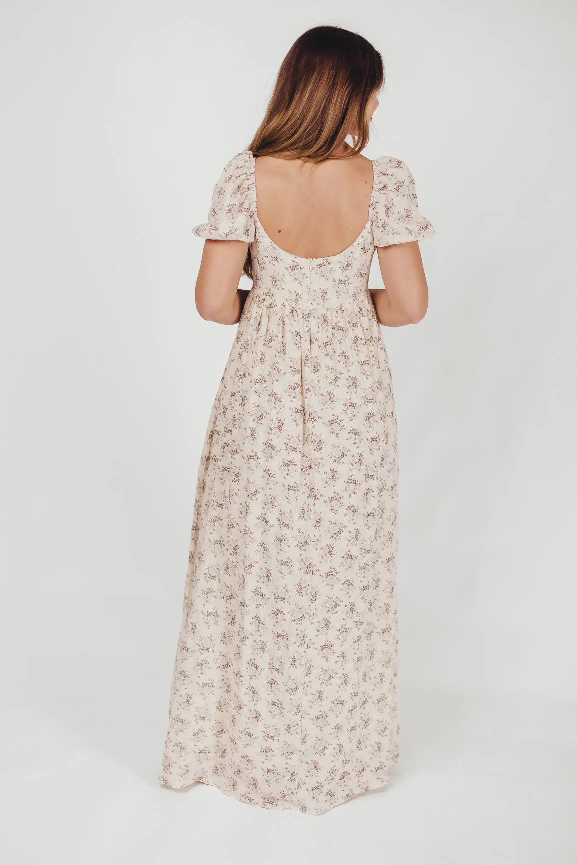 Haven 100% Cotton Tie-Front Maxi Dress in Blue/Brown Floral -Bump Friendly- PRE-ORDER