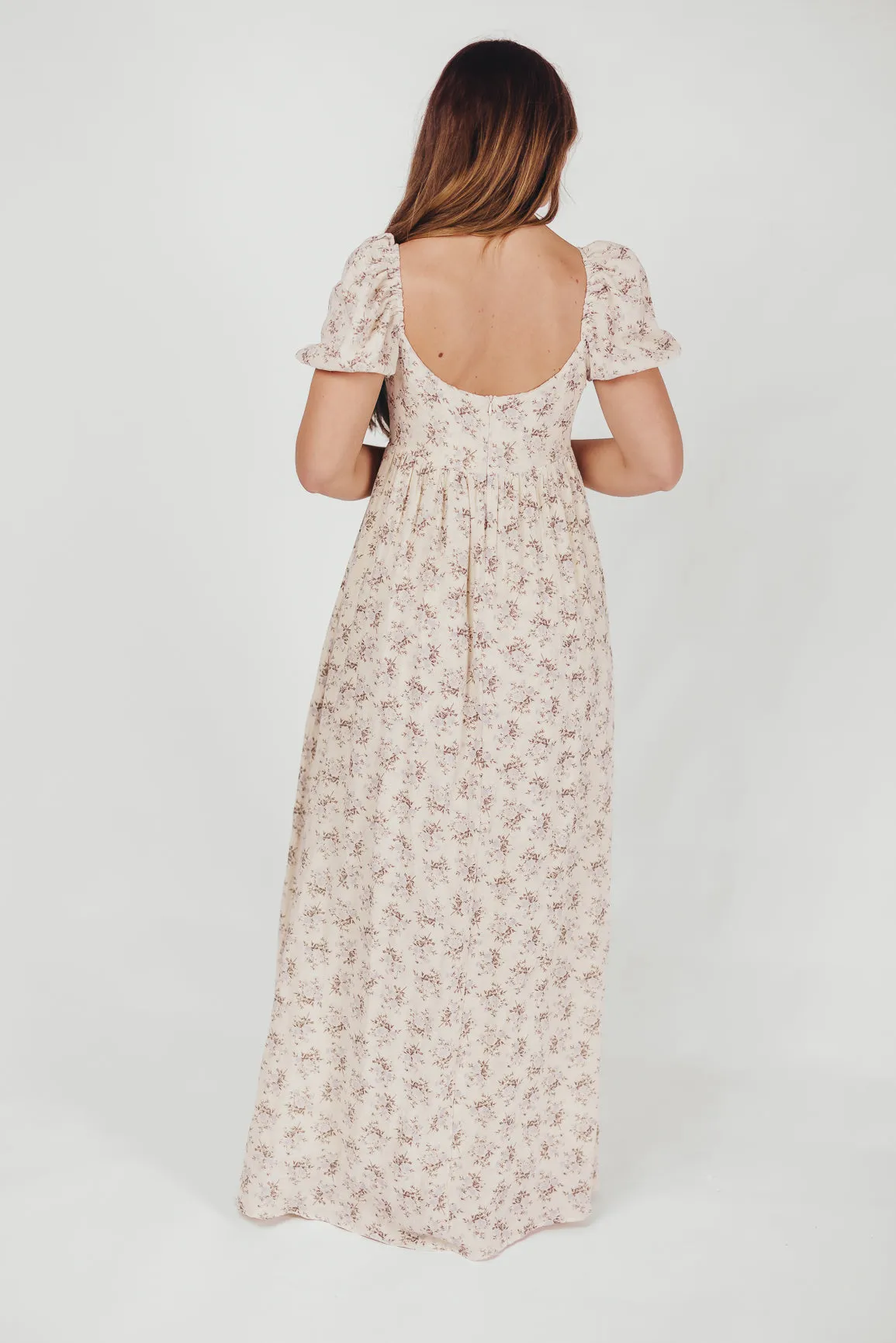 Haven 100% Cotton Tie-Front Maxi Dress in Blue/Brown Floral -Bump Friendly- PRE-ORDER