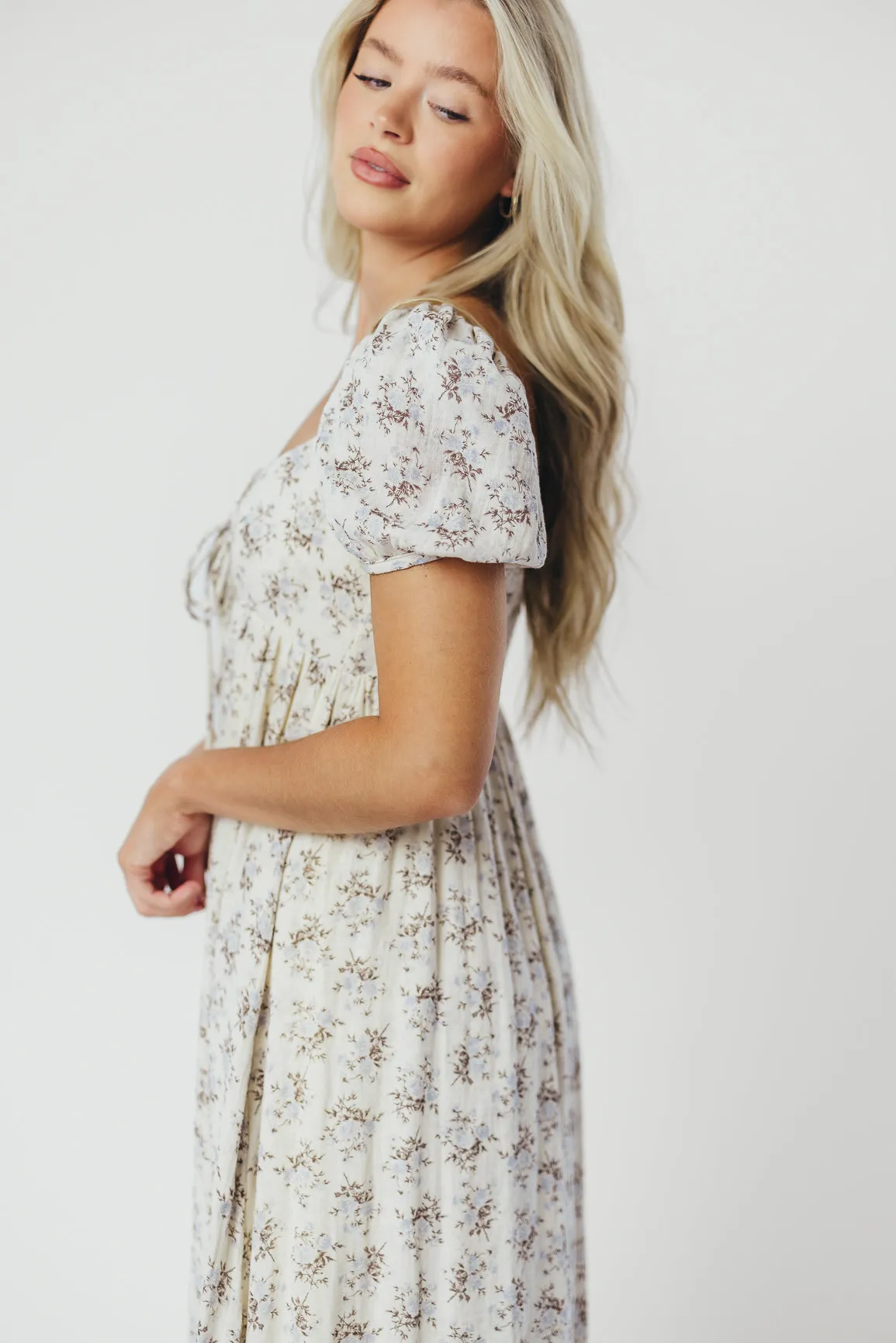 Haven 100% Cotton Tie-Front Maxi Dress in Blue/Brown Floral -Bump Friendly- PRE-ORDER