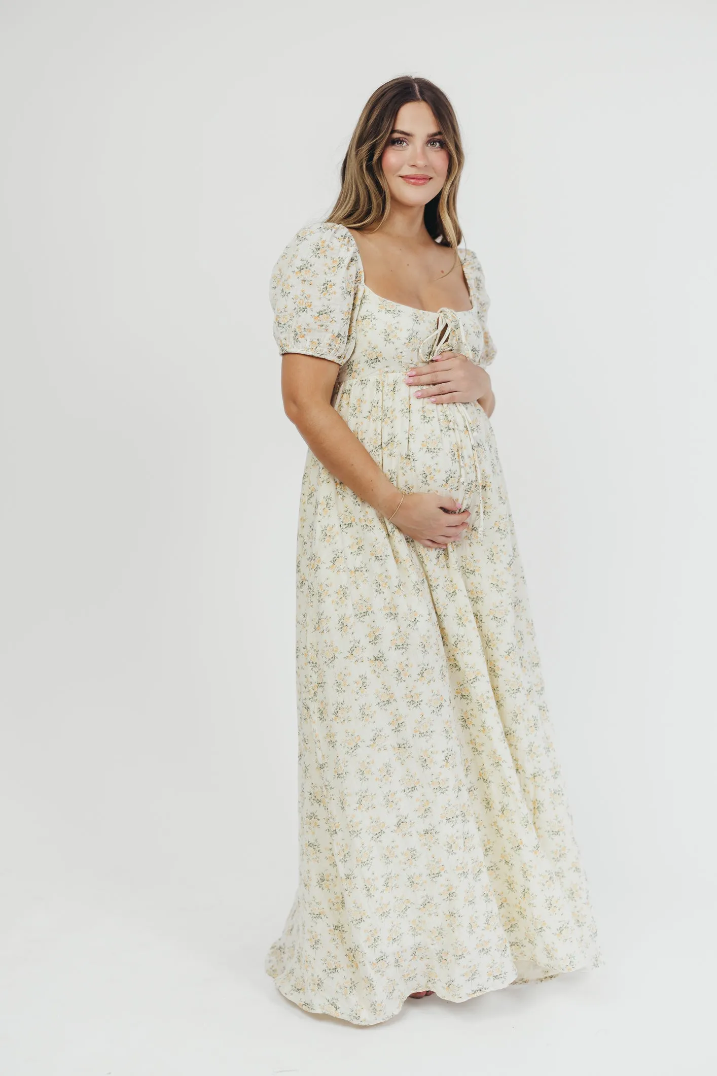 Haven 100% Cotton Tie-Front Maxi Dress in Orange/Green Floral -Bump Friendly- PRE-ORDER