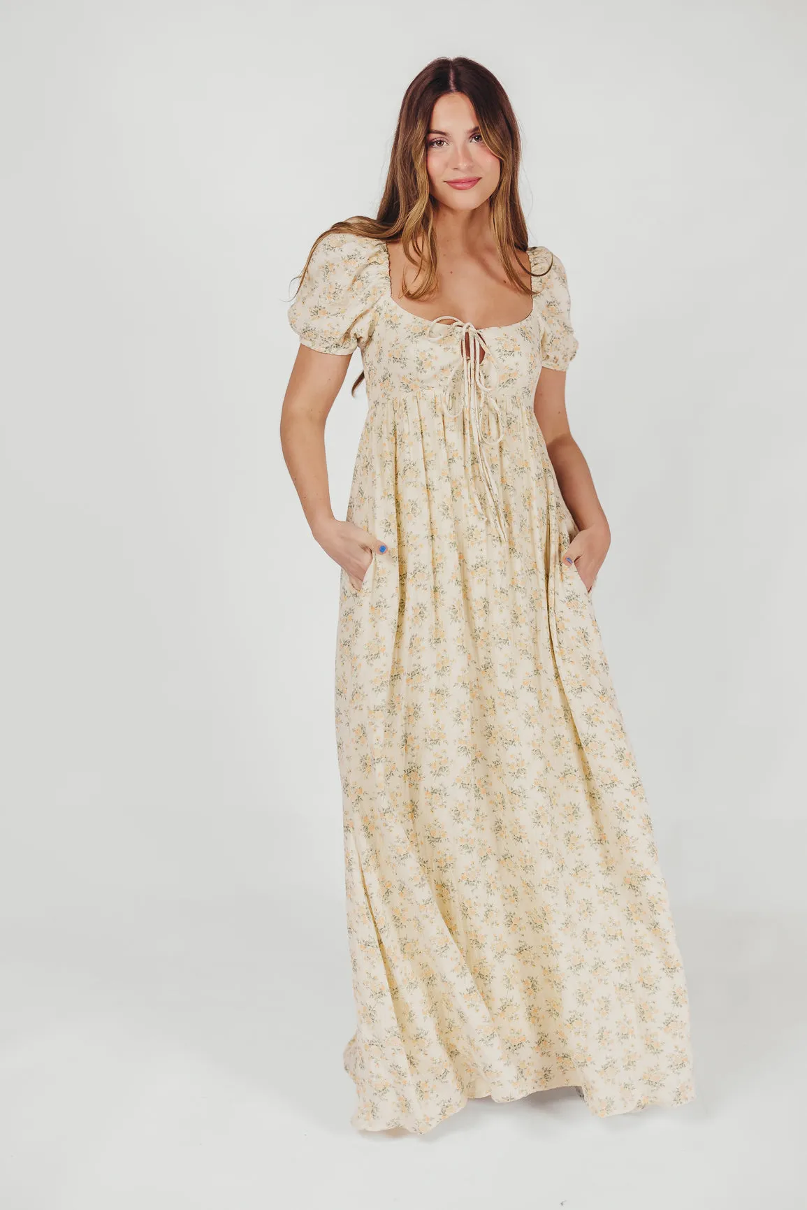 Haven 100% Cotton Tie-Front Maxi Dress in Orange/Green Floral -Bump Friendly- PRE-ORDER