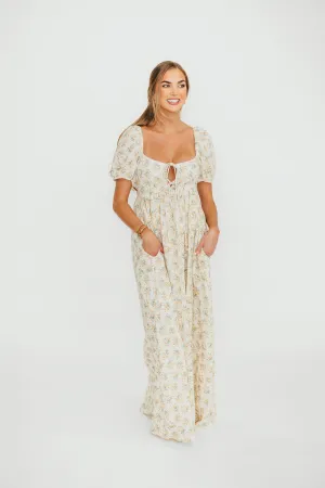 Haven 100% Cotton Tie-Front Maxi Dress in Orange/Green Floral -Bump Friendly- PRE-ORDER