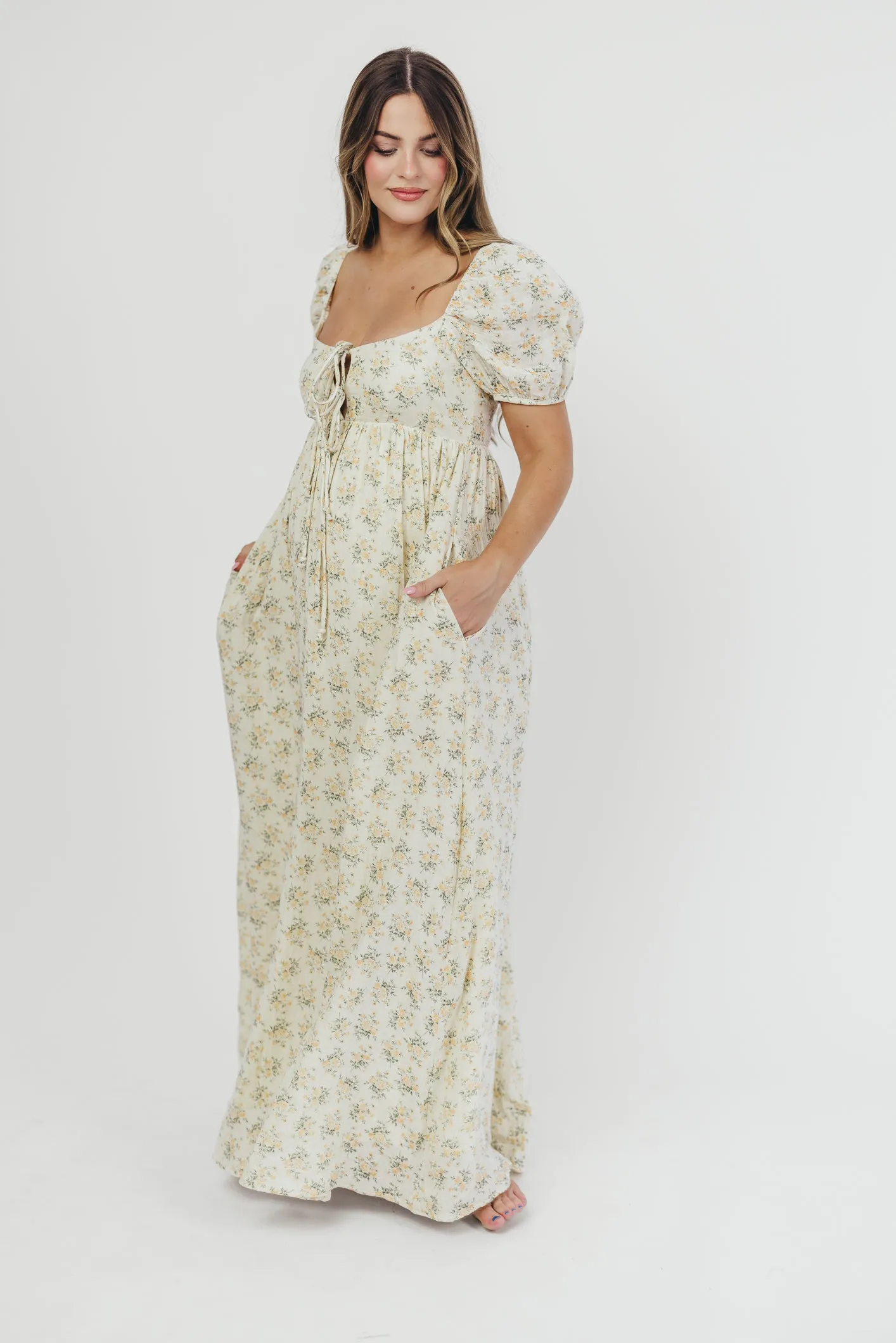 Haven 100% Cotton Tie-Front Maxi Dress in Orange/Green Floral -Bump Friendly- PRE-ORDER