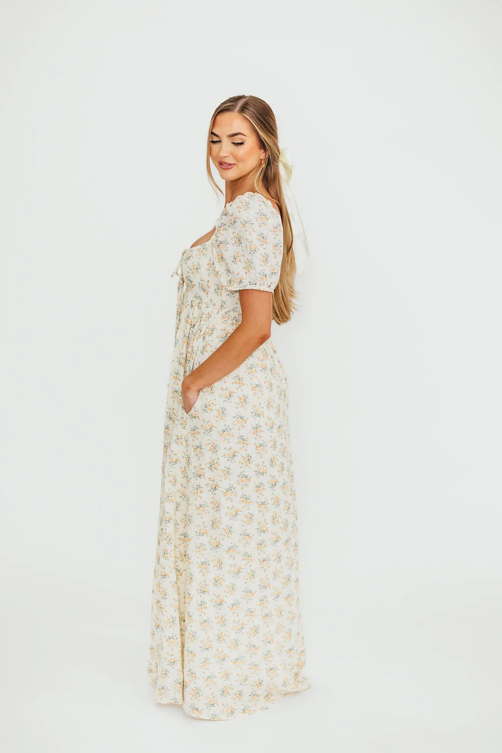 Haven 100% Cotton Tie-Front Maxi Dress in Orange/Green Floral -Bump Friendly- PRE-ORDER