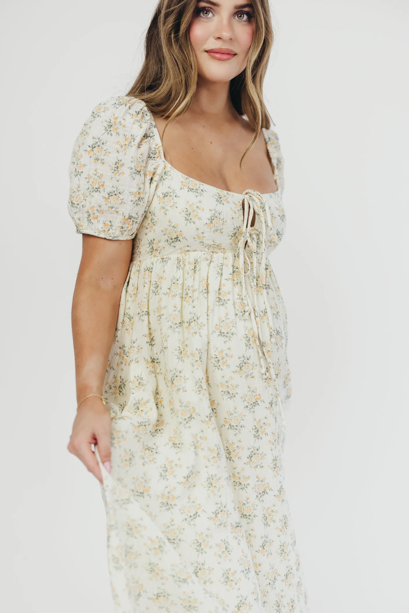 Haven 100% Cotton Tie-Front Maxi Dress in Orange/Green Floral -Bump Friendly- PRE-ORDER