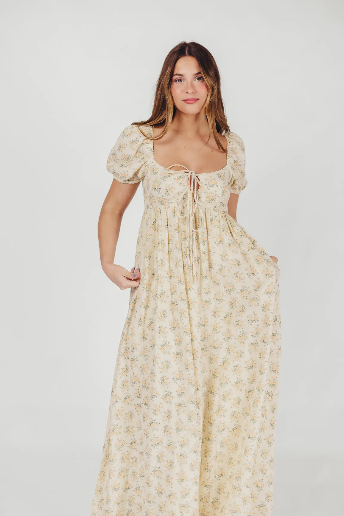 Haven 100% Cotton Tie-Front Maxi Dress in Orange/Green Floral -Bump Friendly- PRE-ORDER