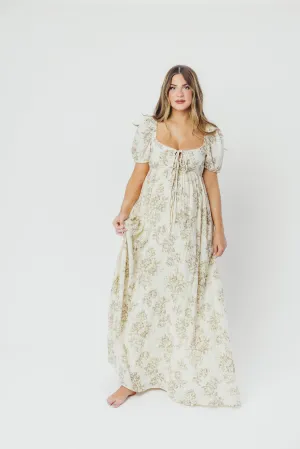Haven 100% Cotton Tie-Front Maxi Dress in Taupe/Brown Floral -Bump Friendly- PRE-ORDER