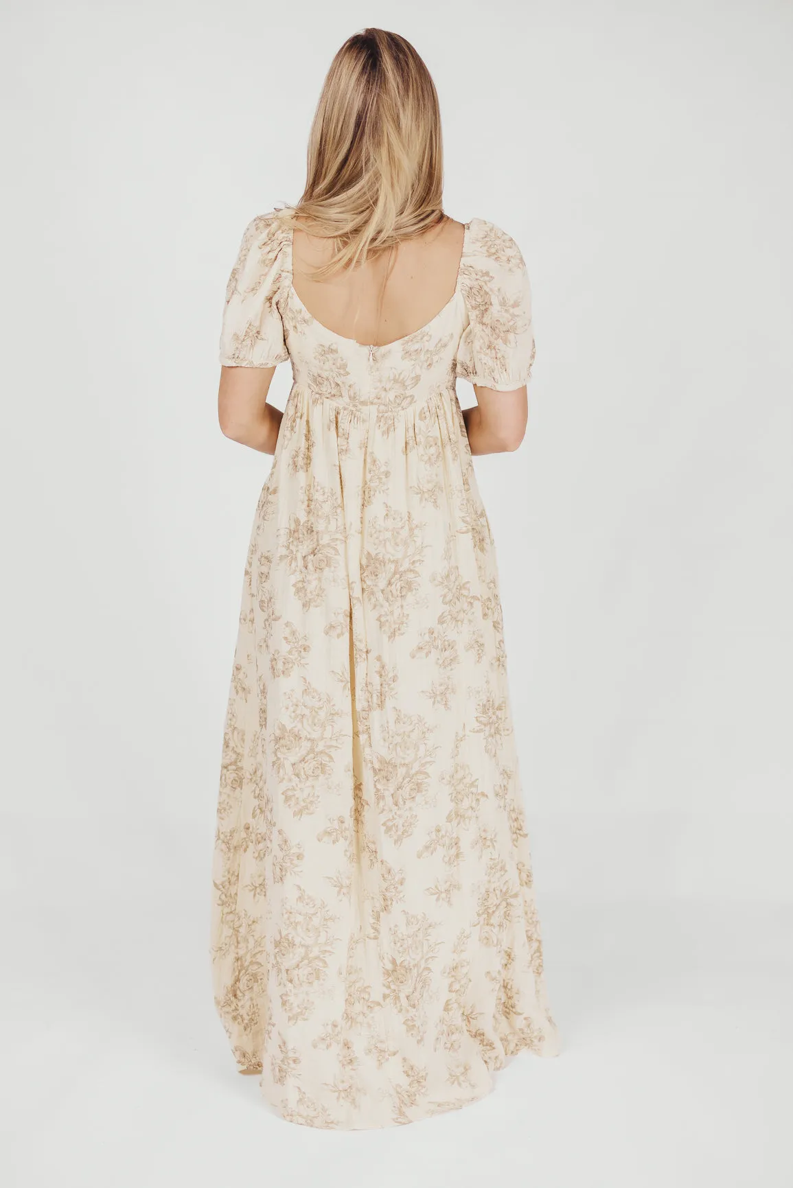 Haven 100% Cotton Tie-Front Maxi Dress in Taupe/Brown Floral -Bump Friendly- PRE-ORDER