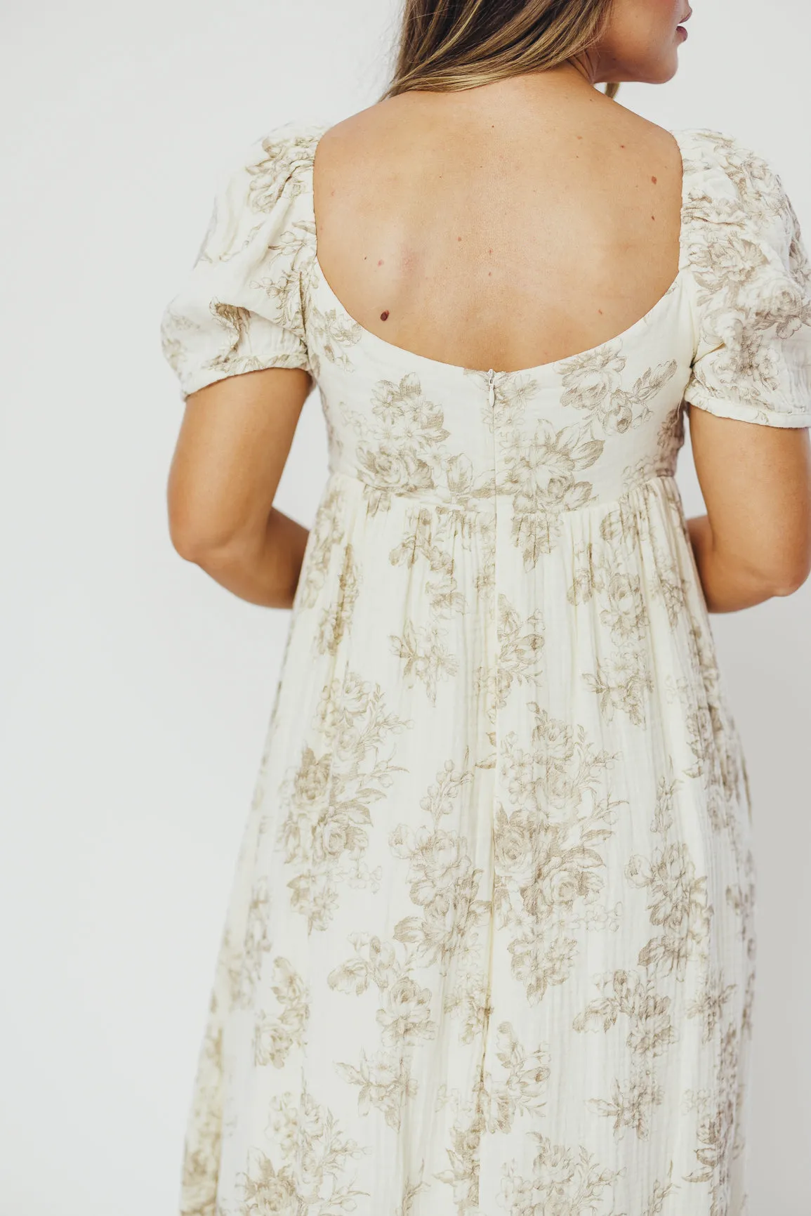 Haven 100% Cotton Tie-Front Maxi Dress in Taupe/Brown Floral -Bump Friendly- PRE-ORDER