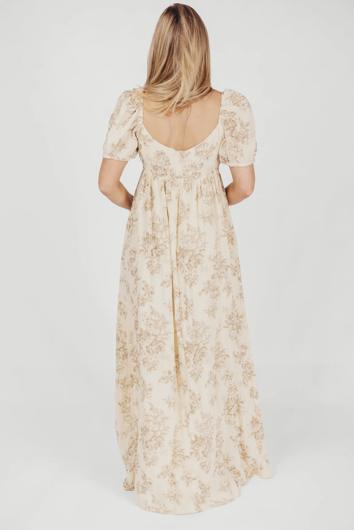 Haven 100% Cotton Tie-Front Maxi Dress in Taupe/Brown Floral -Bump Friendly- PRE-ORDER