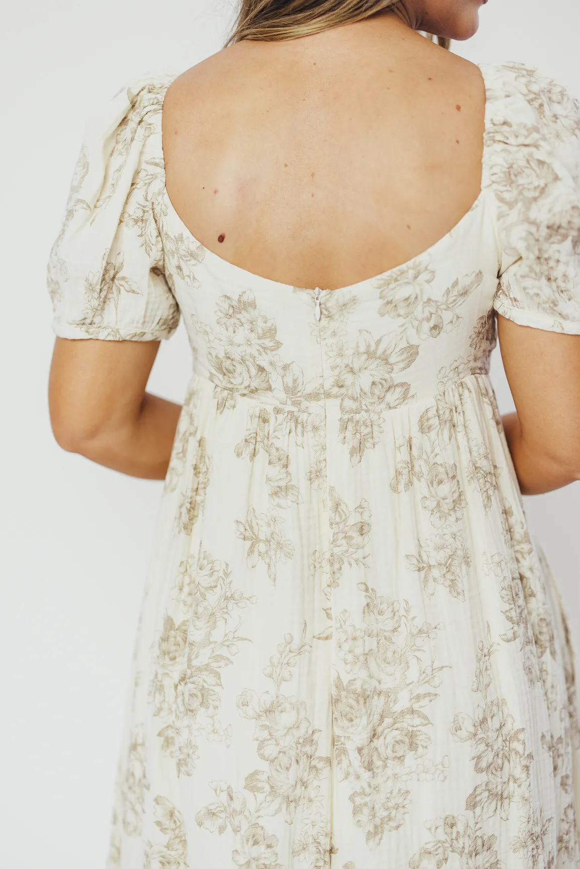 Haven 100% Cotton Tie-Front Maxi Dress in Taupe/Brown Floral -Bump Friendly- PRE-ORDER