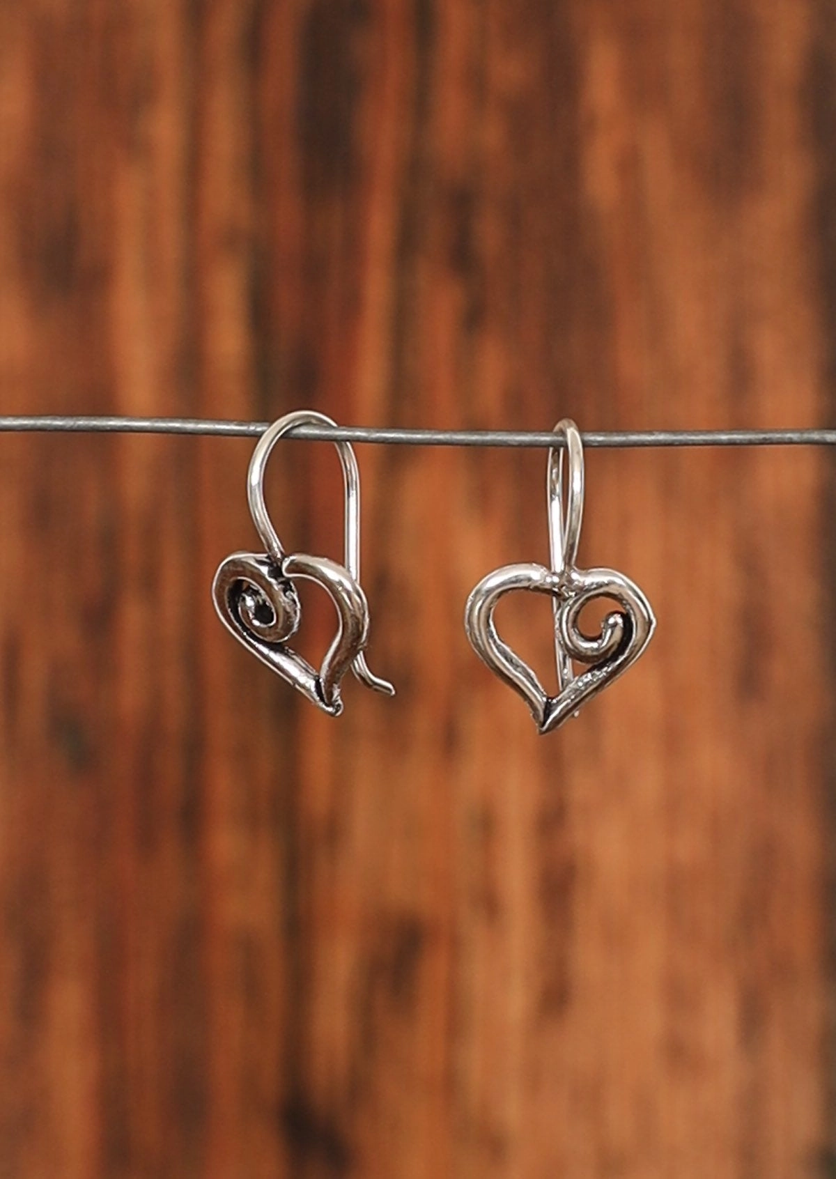 Hearts Silver Hook Earrings
