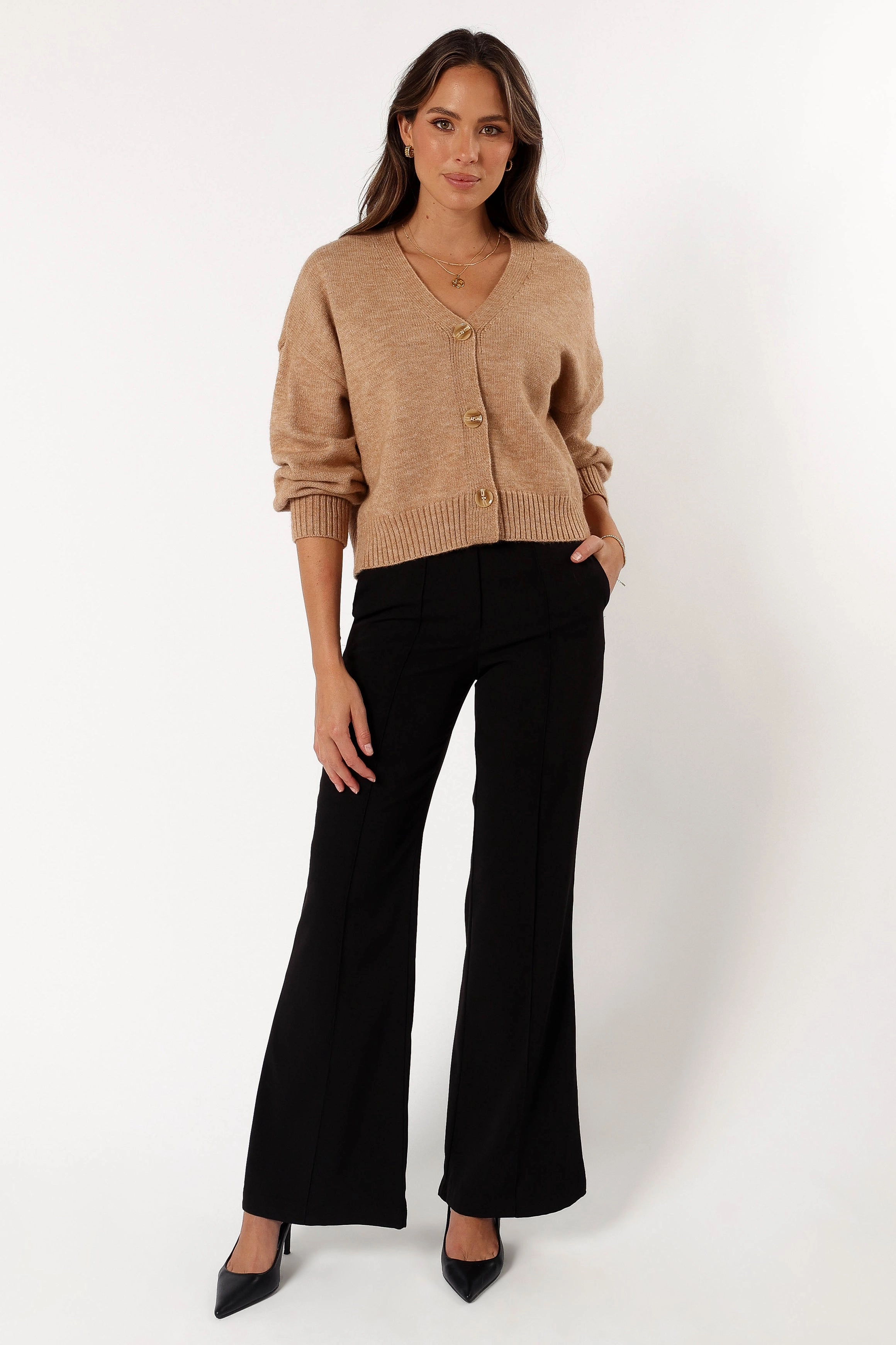 Isabel Button Front Cardigan - Beige