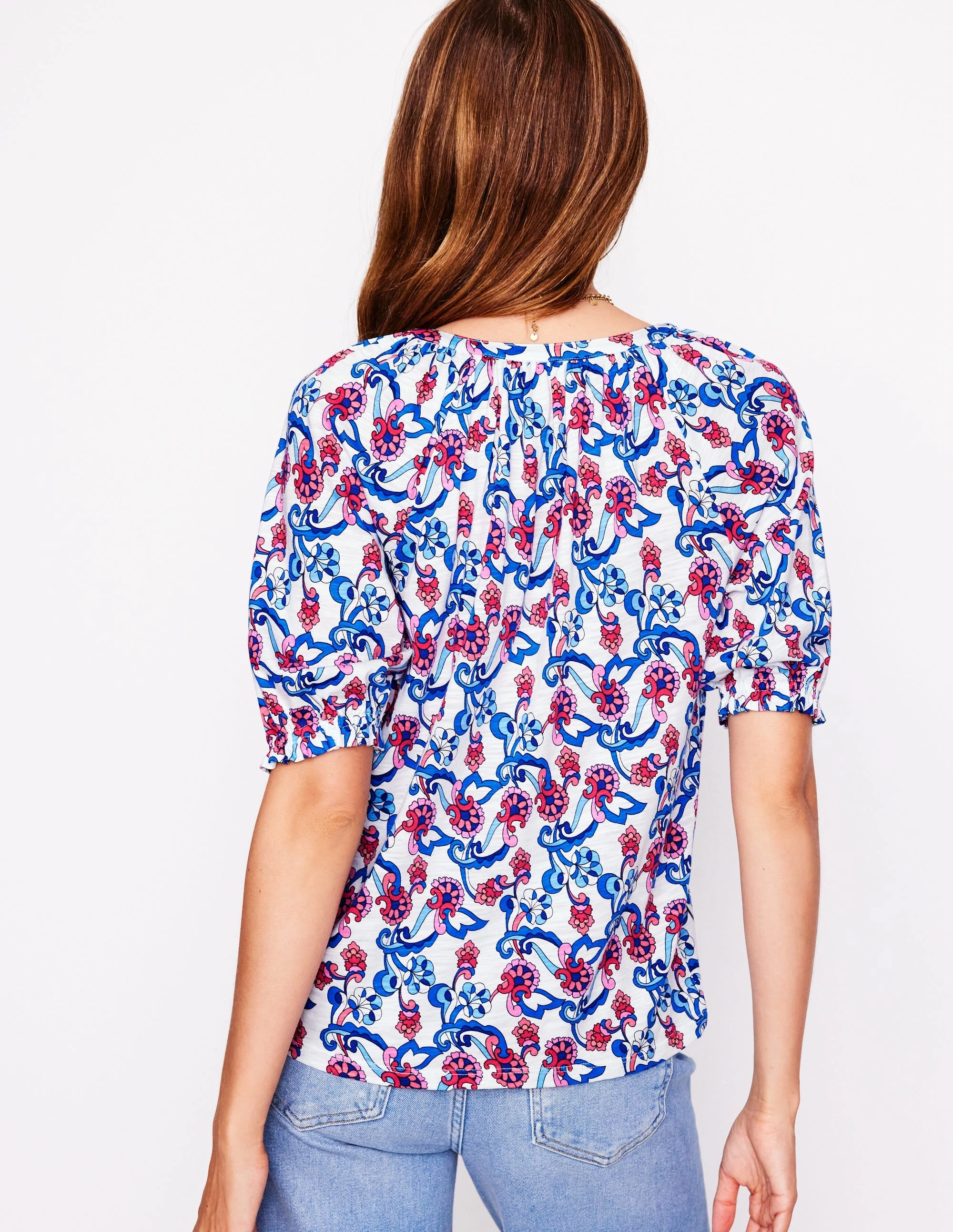 Isla Jersey Shirt-Ivory. Floral