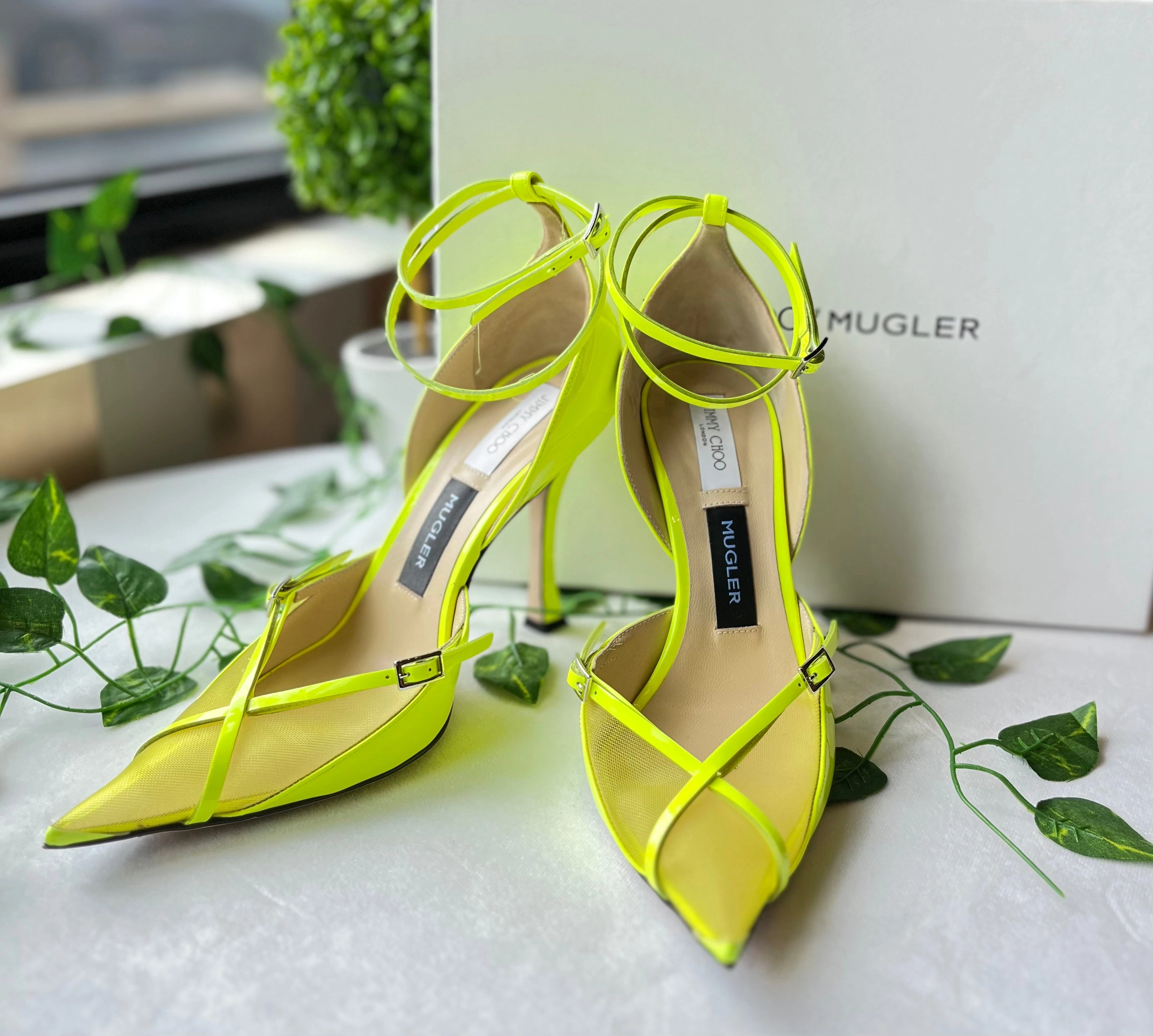 Jimmy Choo X Mugler Yellow Patent Leather Pump Heels SZ 39.5