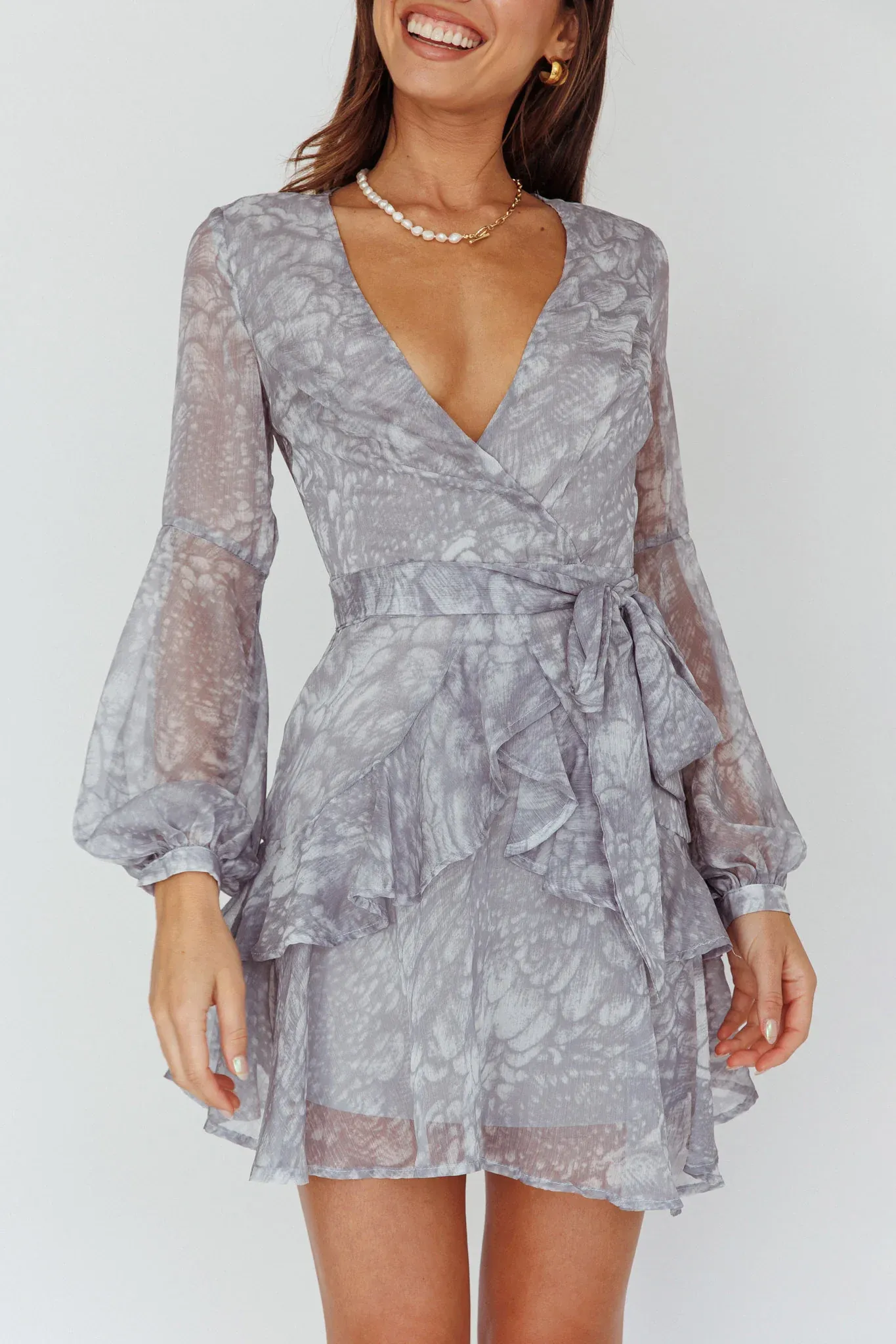 Kerry Layered Balloon Sleeve Dress Grey