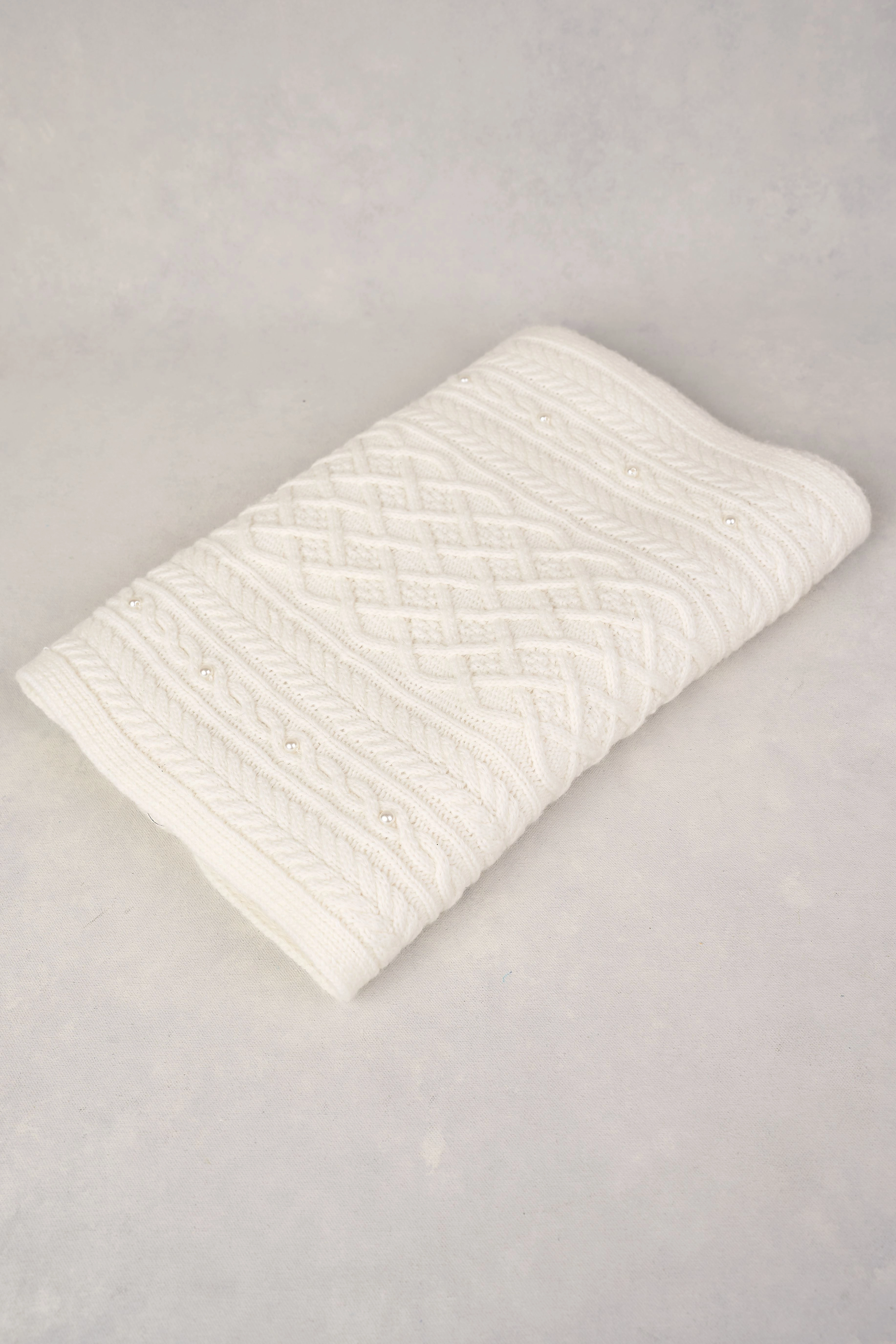 Knitted Pearl Scarf - Cream
