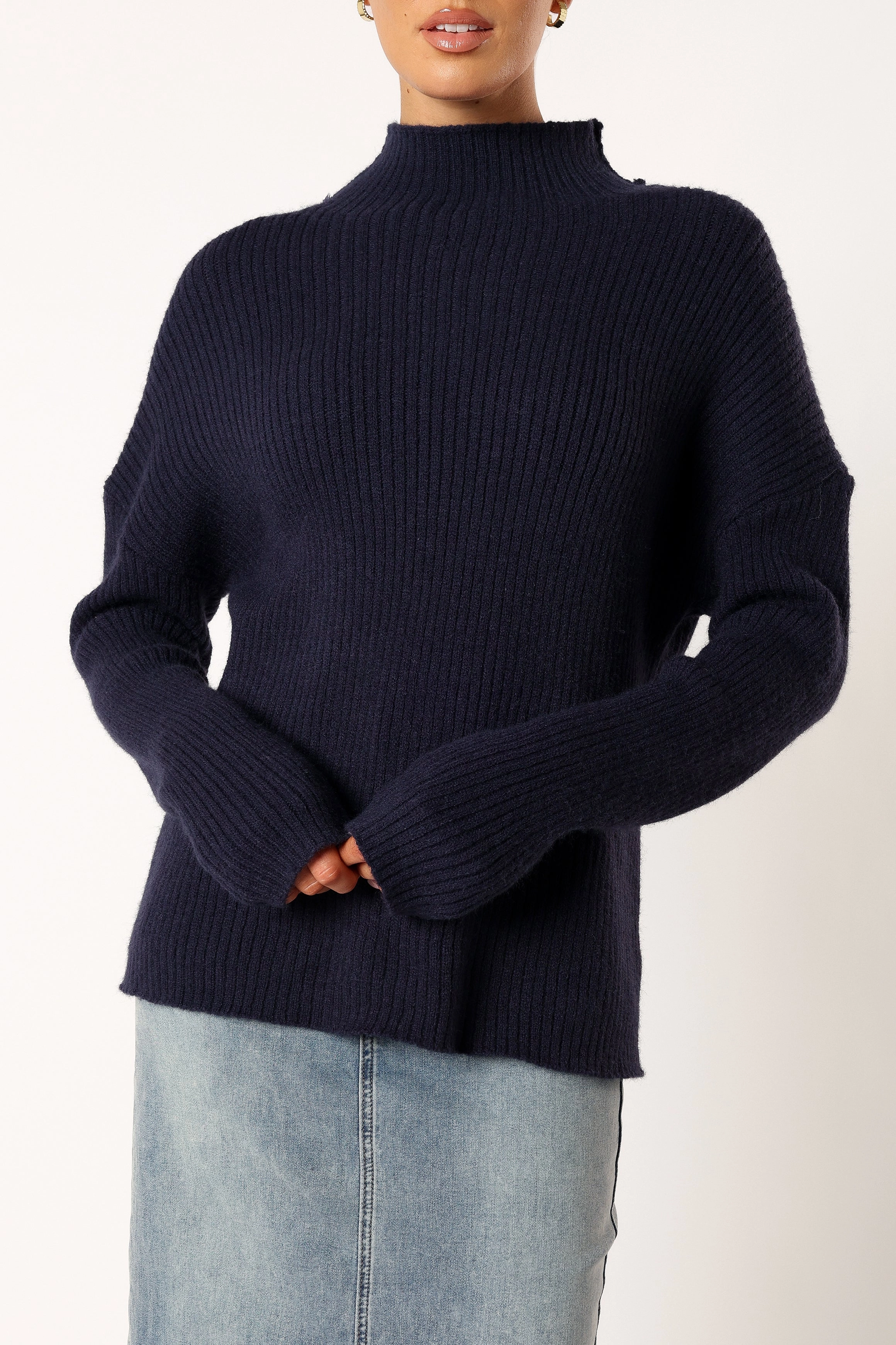 Kora Mock Neck Knit Sweater - Navy