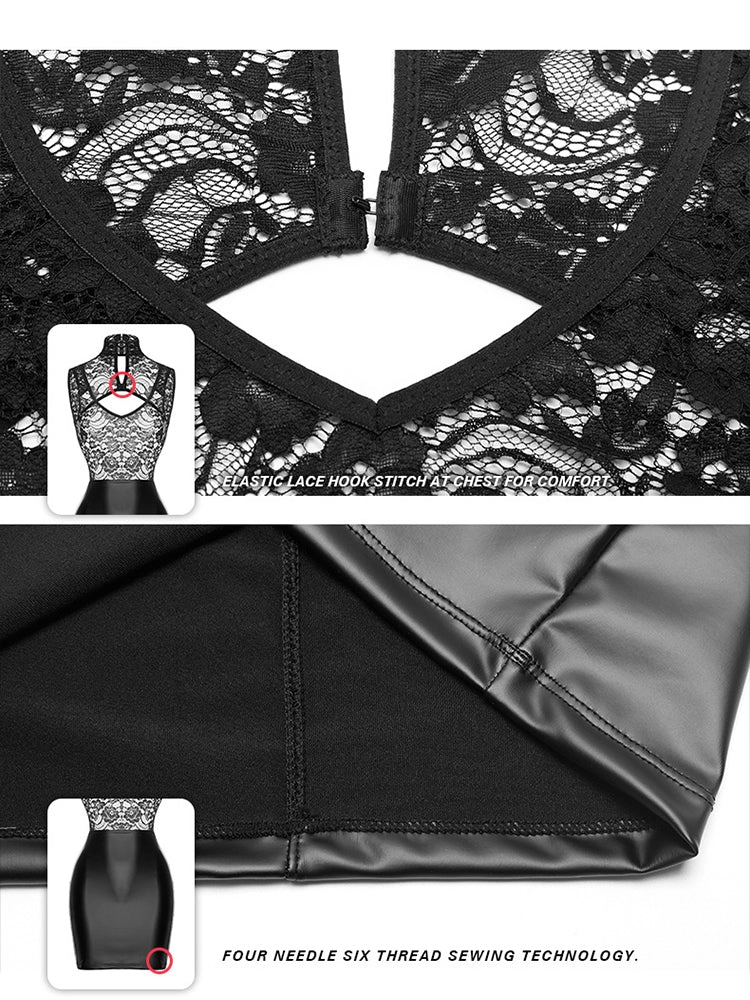 Lace Backless Pack Hip Control PU Leather Body Shaper Dresses