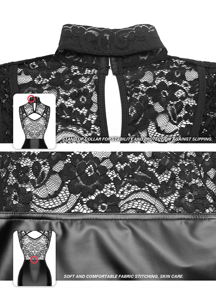 Lace Backless Pack Hip Control PU Leather Body Shaper Dresses