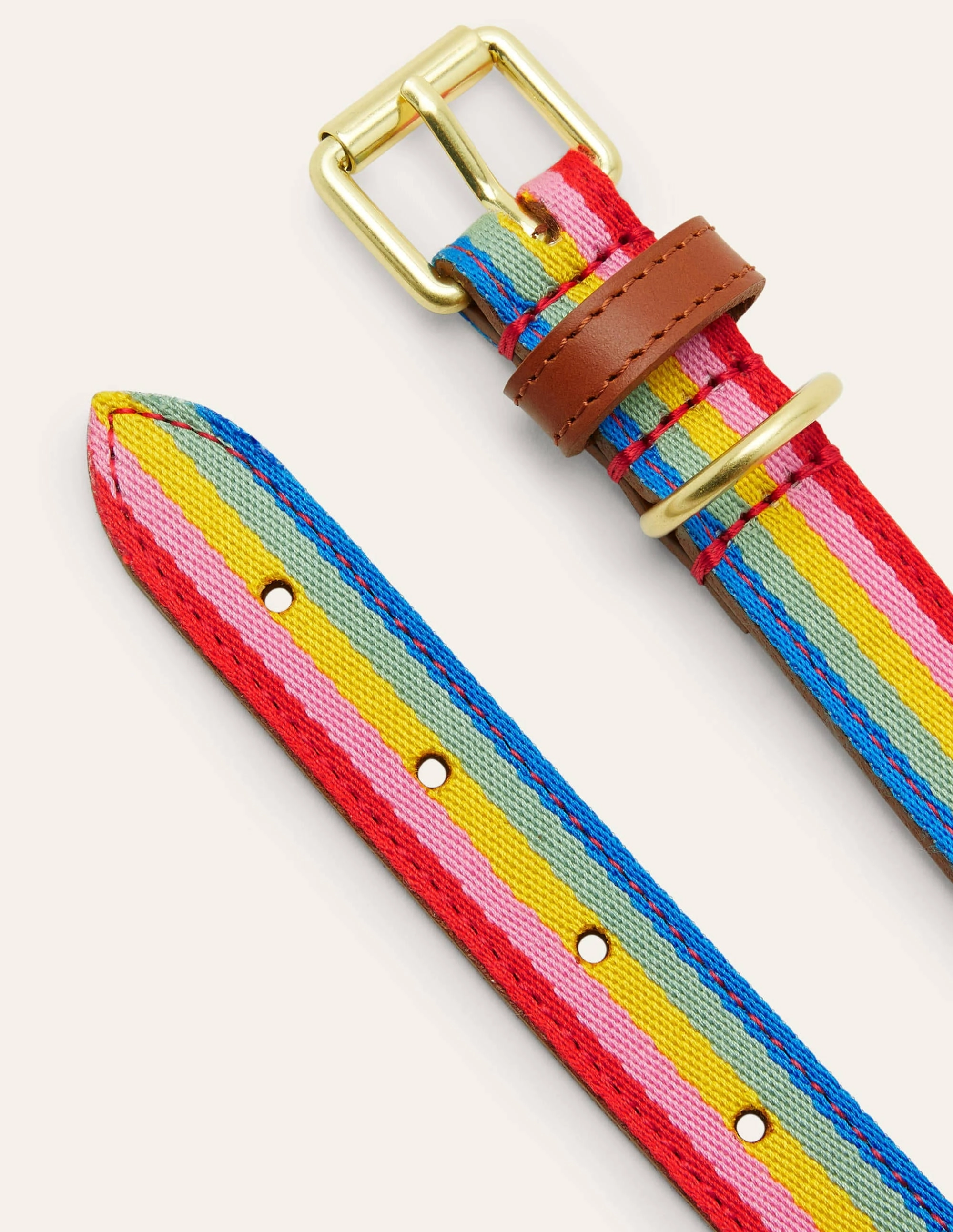 Leather Dog Collar-Tan. Multi Stripe