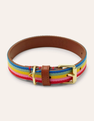 Leather Dog Collar-Tan. Multi Stripe