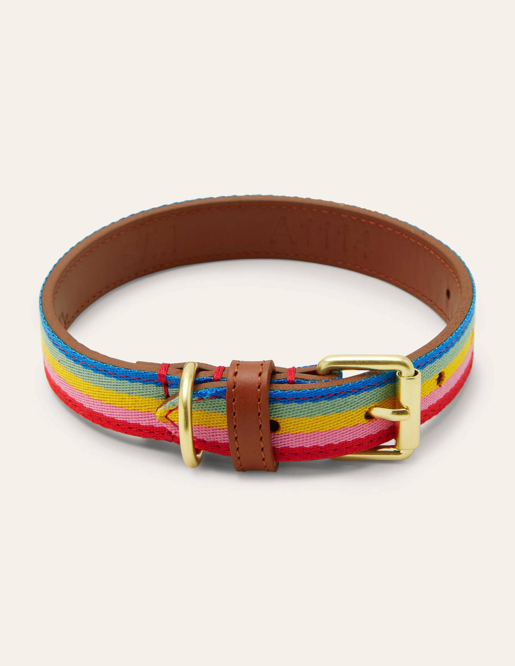 Leather Dog Collar-Tan. Multi Stripe