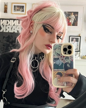 Lolita Long Wavy Gradient Pink Cute Party Wigs for Women Girls