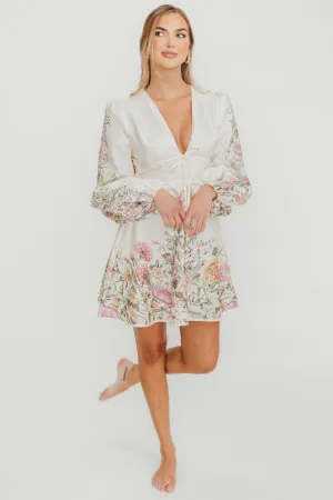 Luciana Long Sleeve Mini Dress in Cream Floral
