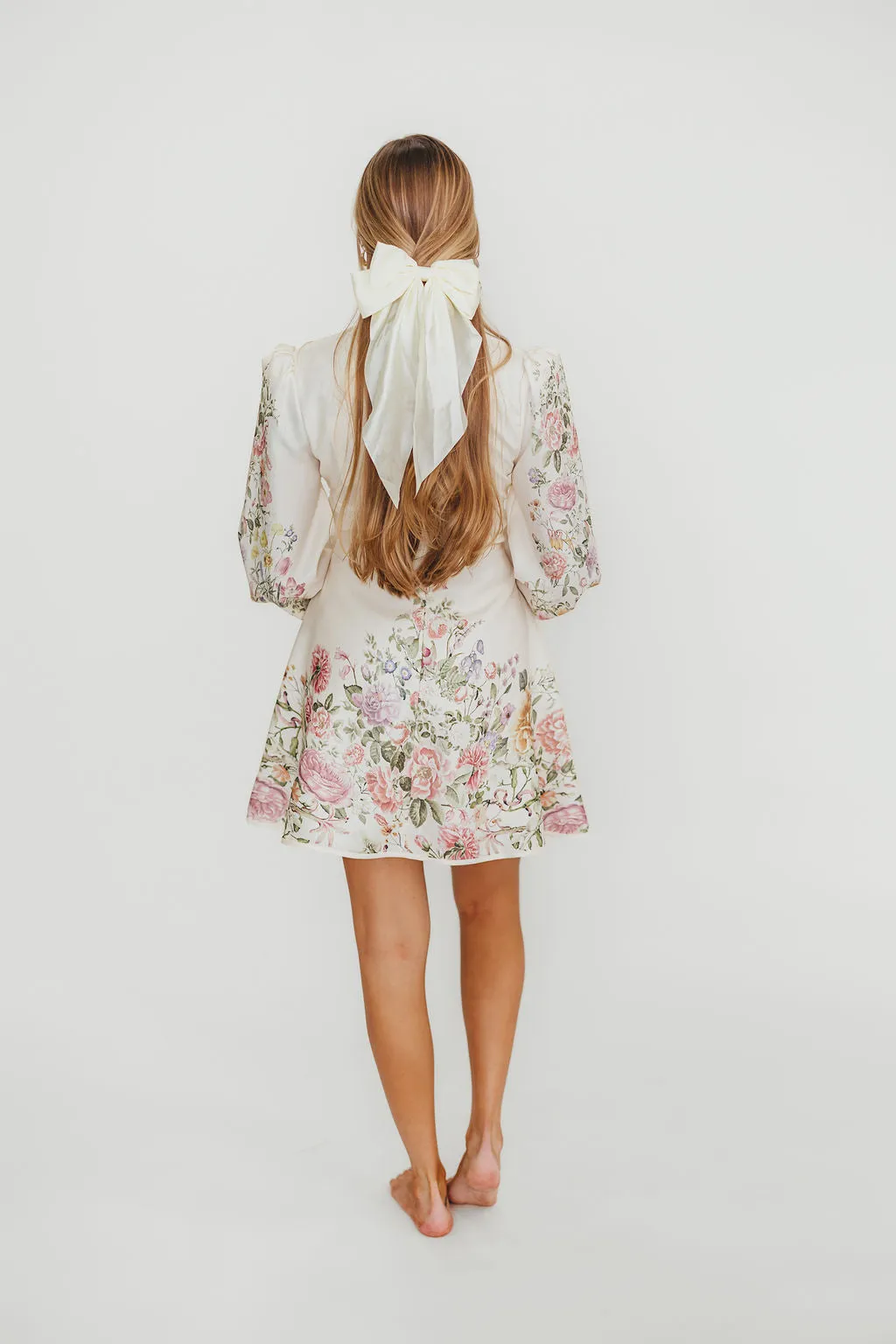 Luciana Long Sleeve Mini Dress in Cream Floral