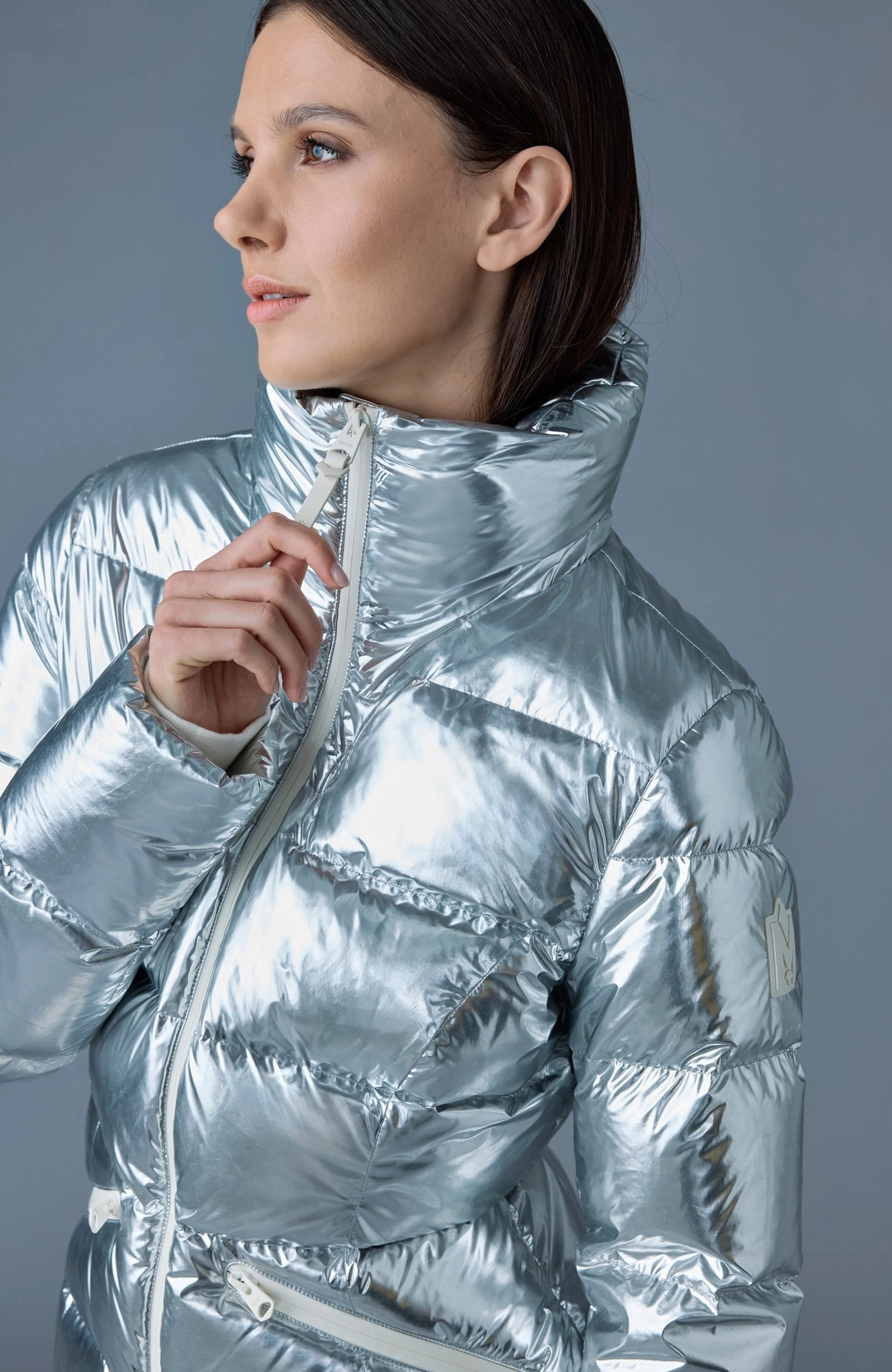 MADALYN-M Metallic laminate down jacket Silver