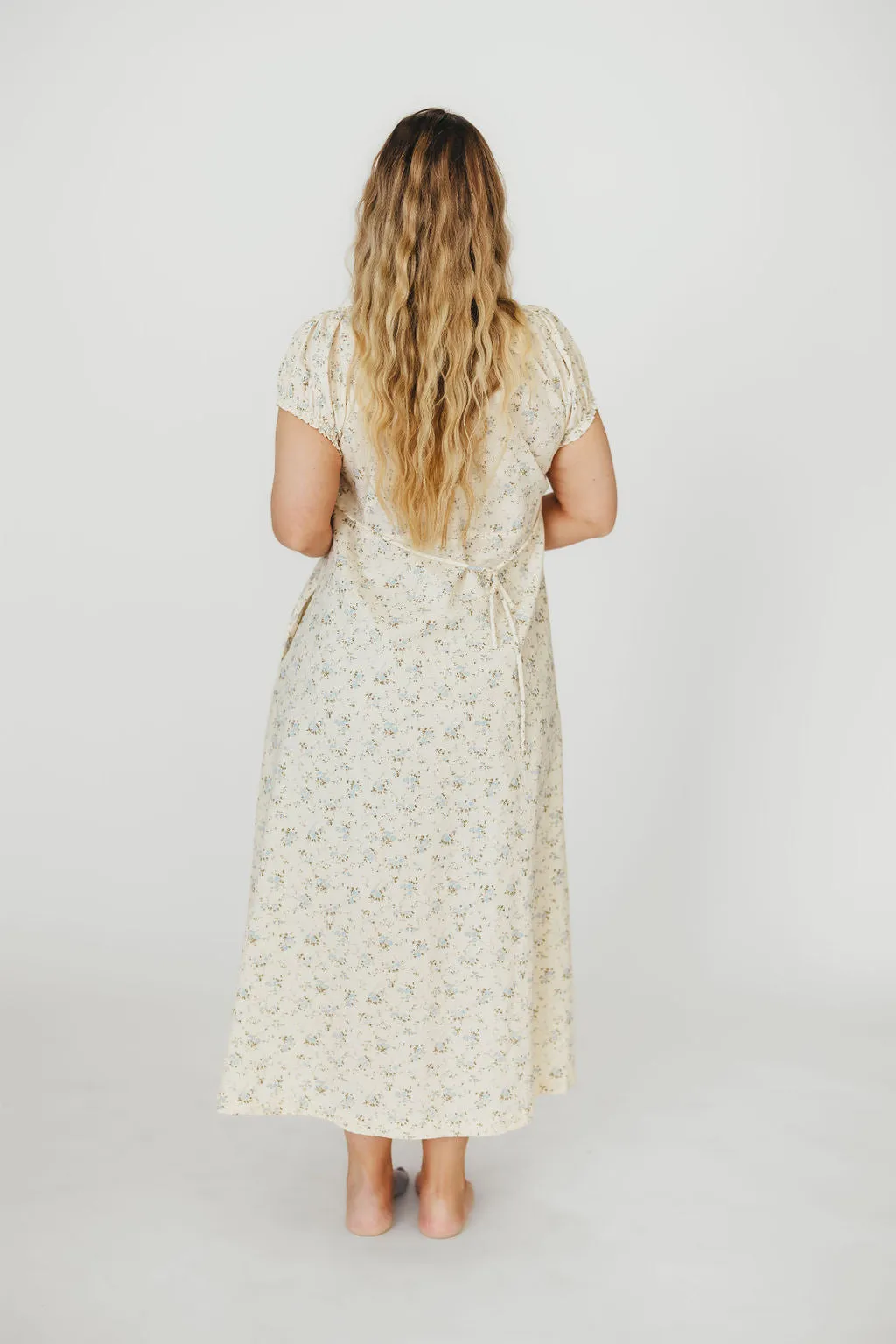 Marley 100% Cotton Midi Dress in Ivory/Blue Floral -Bump Friendly