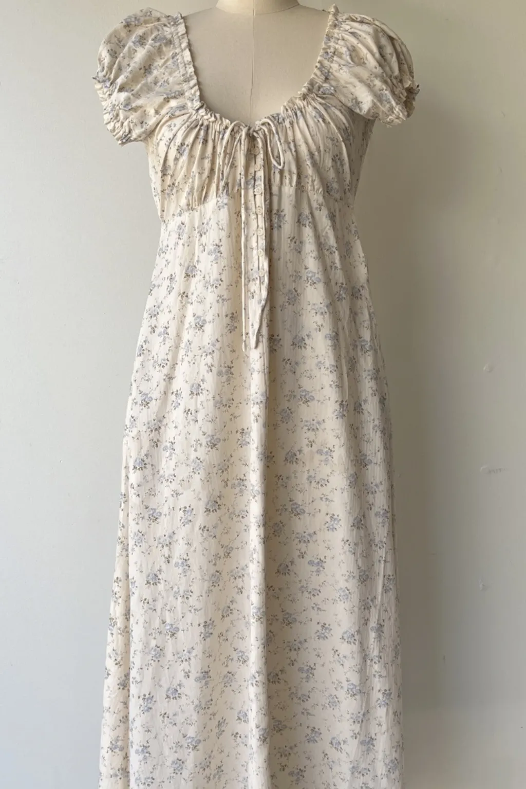 Marley 100% Cotton Midi Dress in Ivory/Blue Floral -Bump Friendly