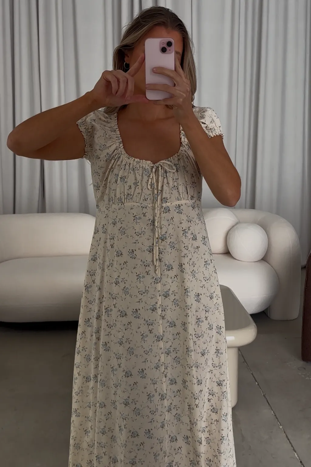 Marley 100% Cotton Midi Dress in Ivory/Blue Floral -Bump Friendly