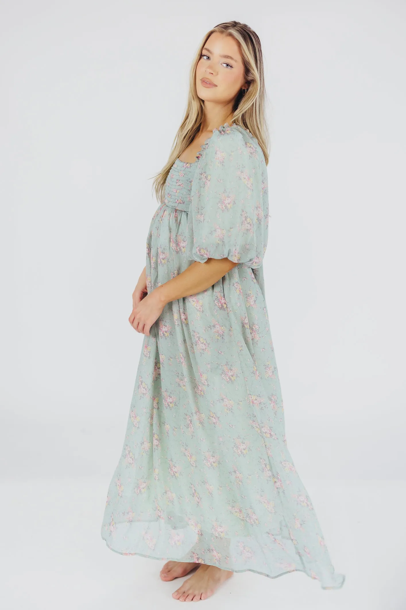 Melody Maxi Dress in Turquoise Floral - Bump Friendly & Inclusive Sizing (S-3XL)
