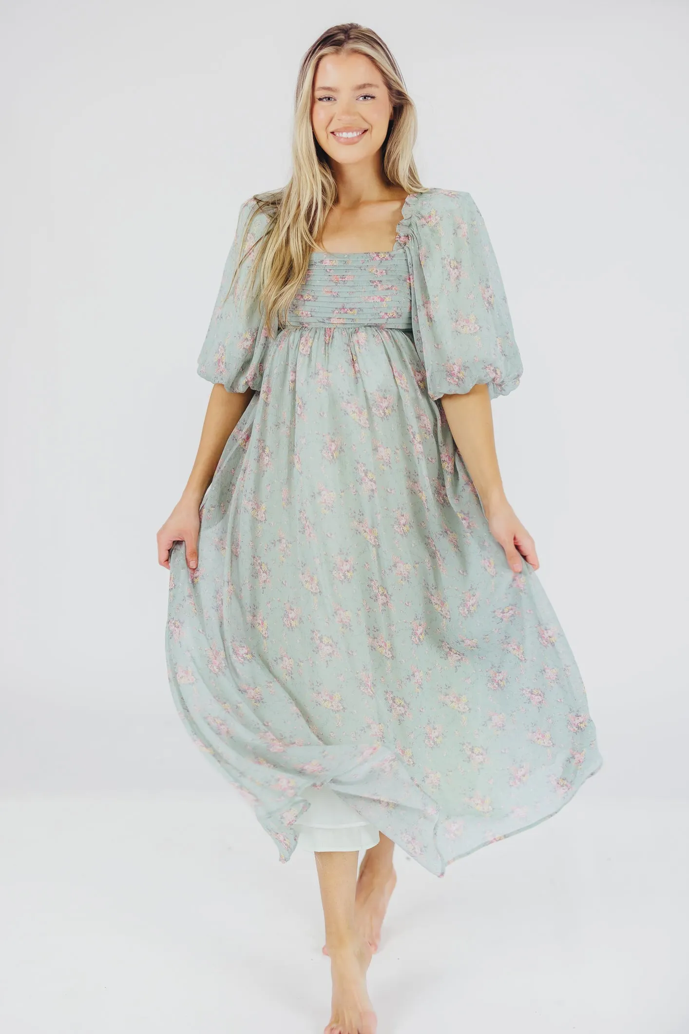Melody Maxi Dress in Turquoise Floral - Bump Friendly & Inclusive Sizing (S-3XL)