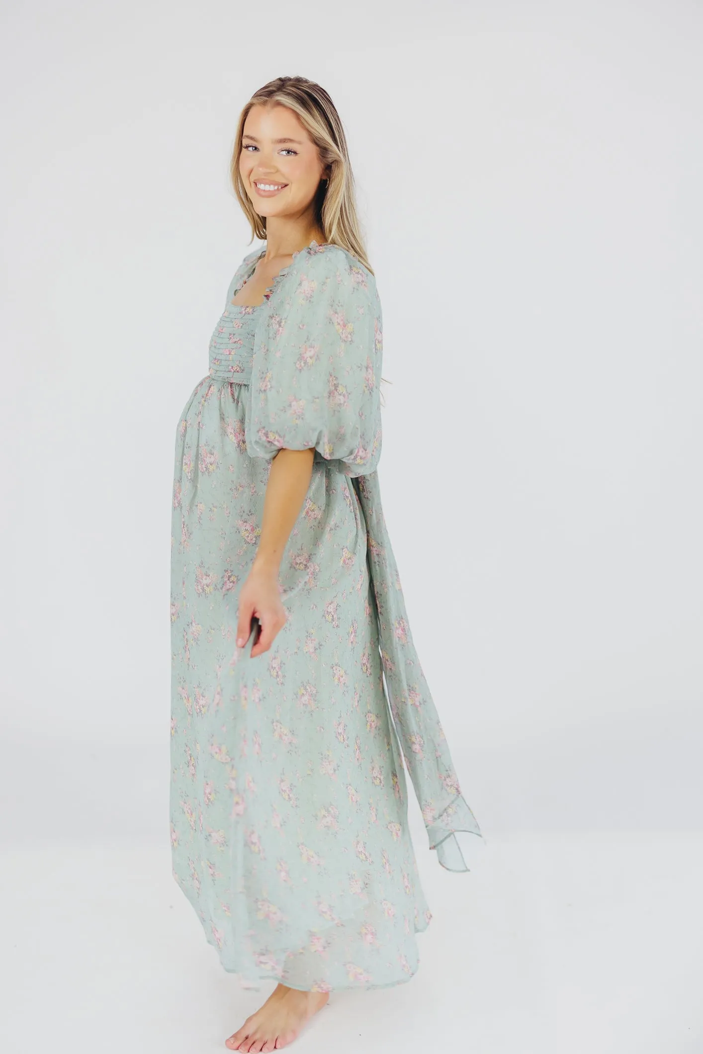 Melody Maxi Dress in Turquoise Floral - Bump Friendly & Inclusive Sizing (S-3XL)
