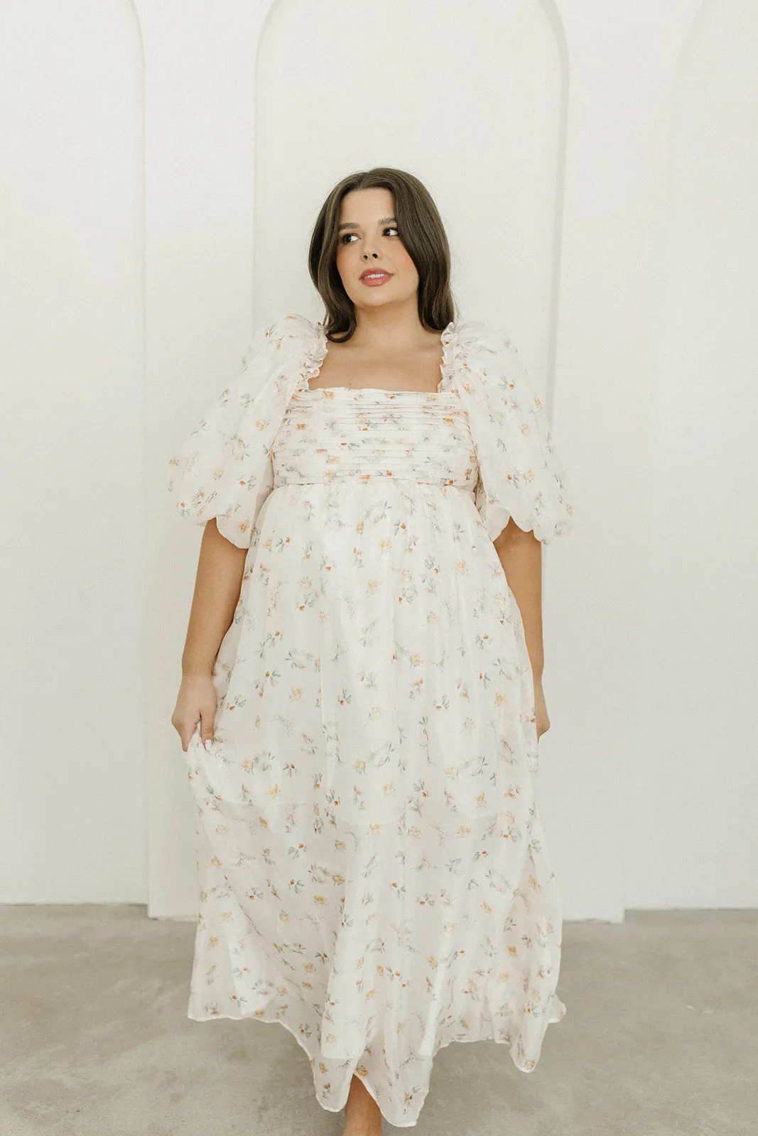 Melody Maxi Dress with Pleats and Bow Detail in Yellow Rose Floral - Bump Friendly & Inclusive Sizing (S-3XL)