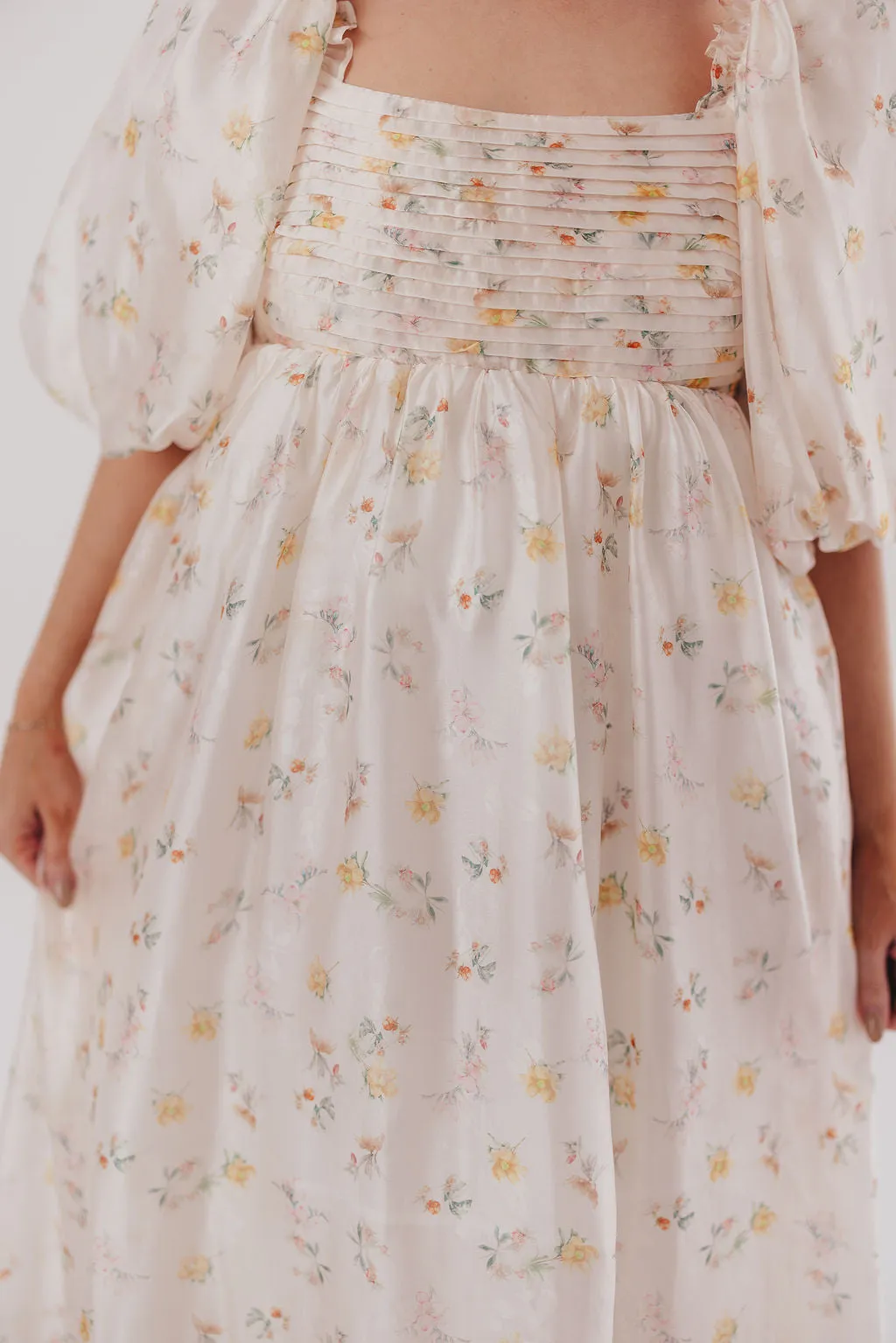 Melody Maxi Dress with Pleats and Bow Detail in Yellow Rose Floral - Bump Friendly & Inclusive Sizing (S-3XL)