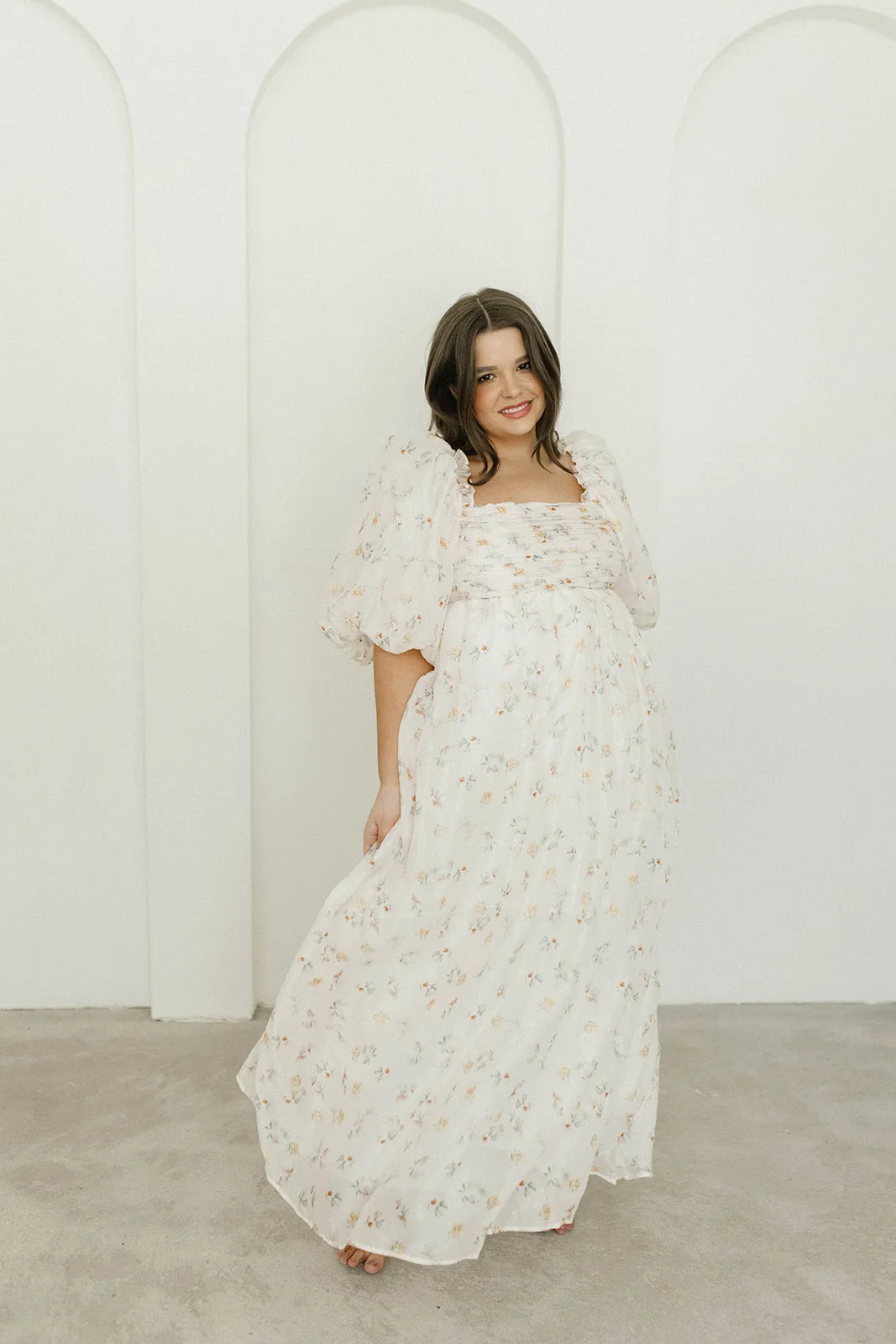 Melody Maxi Dress with Pleats and Bow Detail in Yellow Rose Floral - Bump Friendly & Inclusive Sizing (S-3XL)