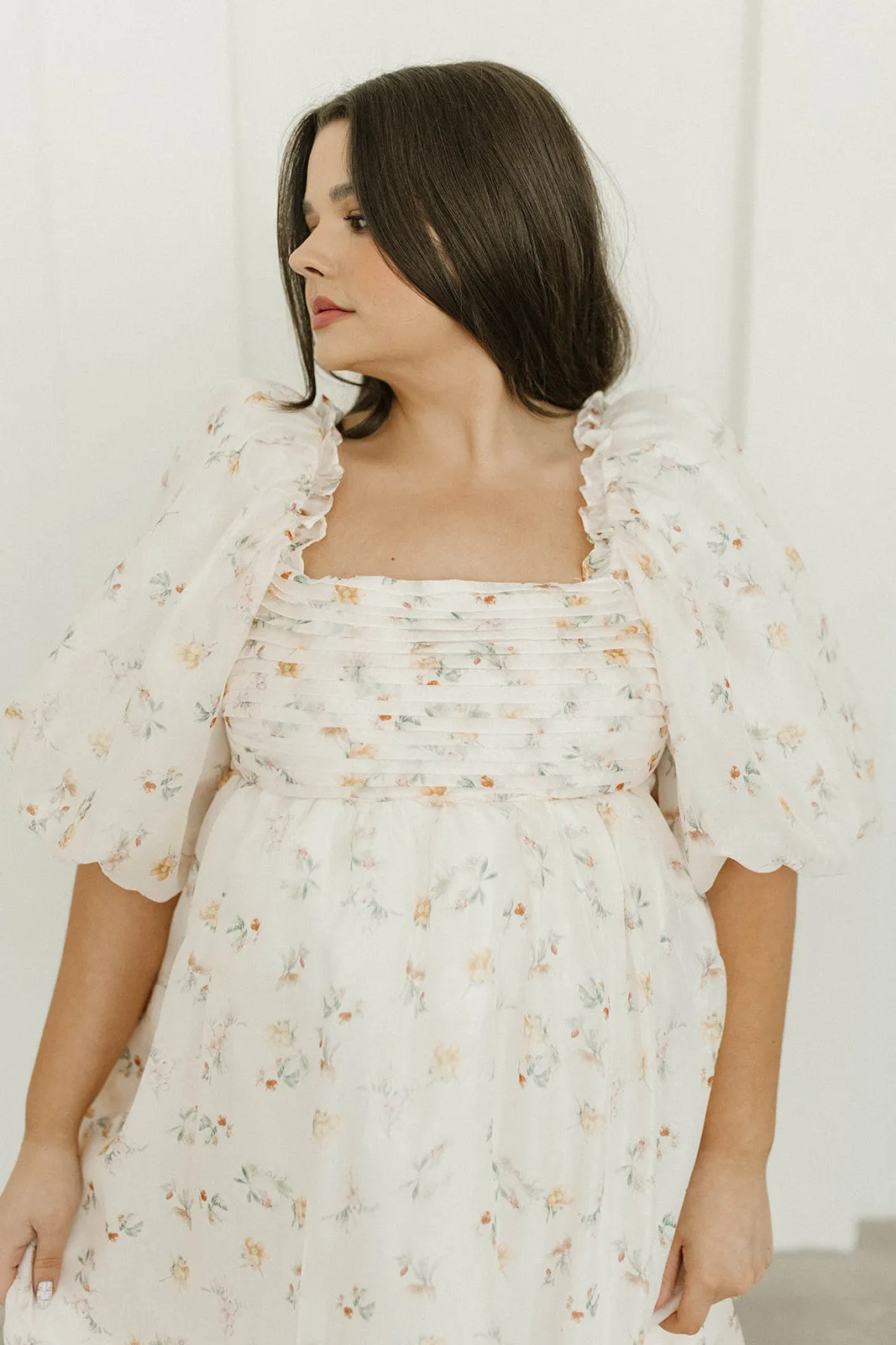 Melody Maxi Dress with Pleats and Bow Detail in Yellow Rose Floral - Bump Friendly & Inclusive Sizing (S-3XL)