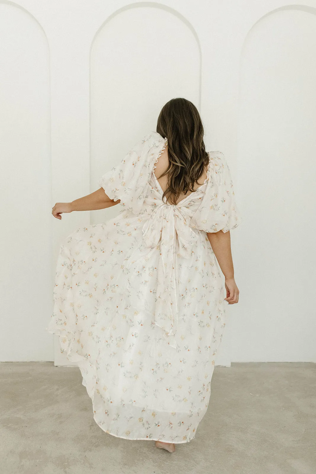 Melody Maxi Dress with Pleats and Bow Detail in Yellow Rose Floral - Bump Friendly & Inclusive Sizing (S-3XL)