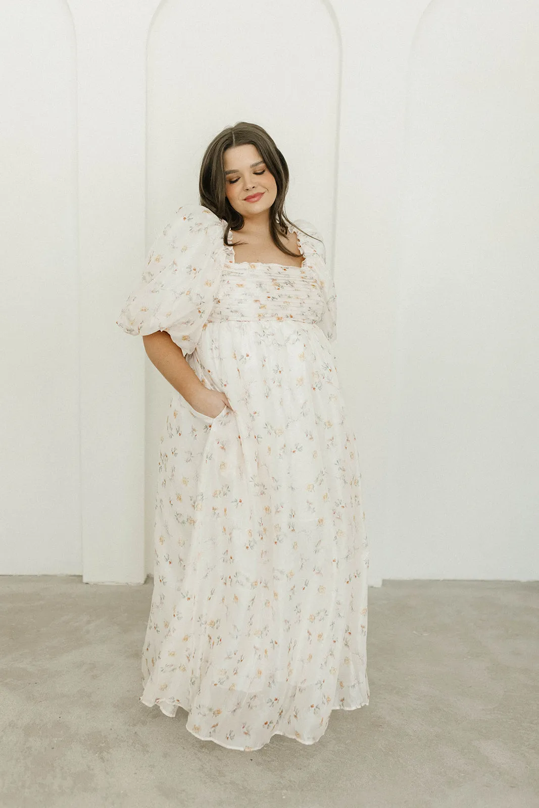 Melody Maxi Dress with Pleats and Bow Detail in Yellow Rose Floral - Bump Friendly & Inclusive Sizing (S-3XL)