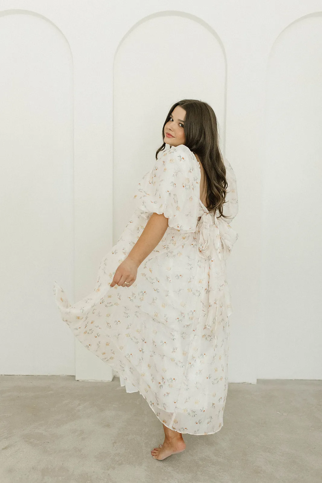 Melody Maxi Dress with Pleats and Bow Detail in Yellow Rose Floral - Bump Friendly & Inclusive Sizing (S-3XL)