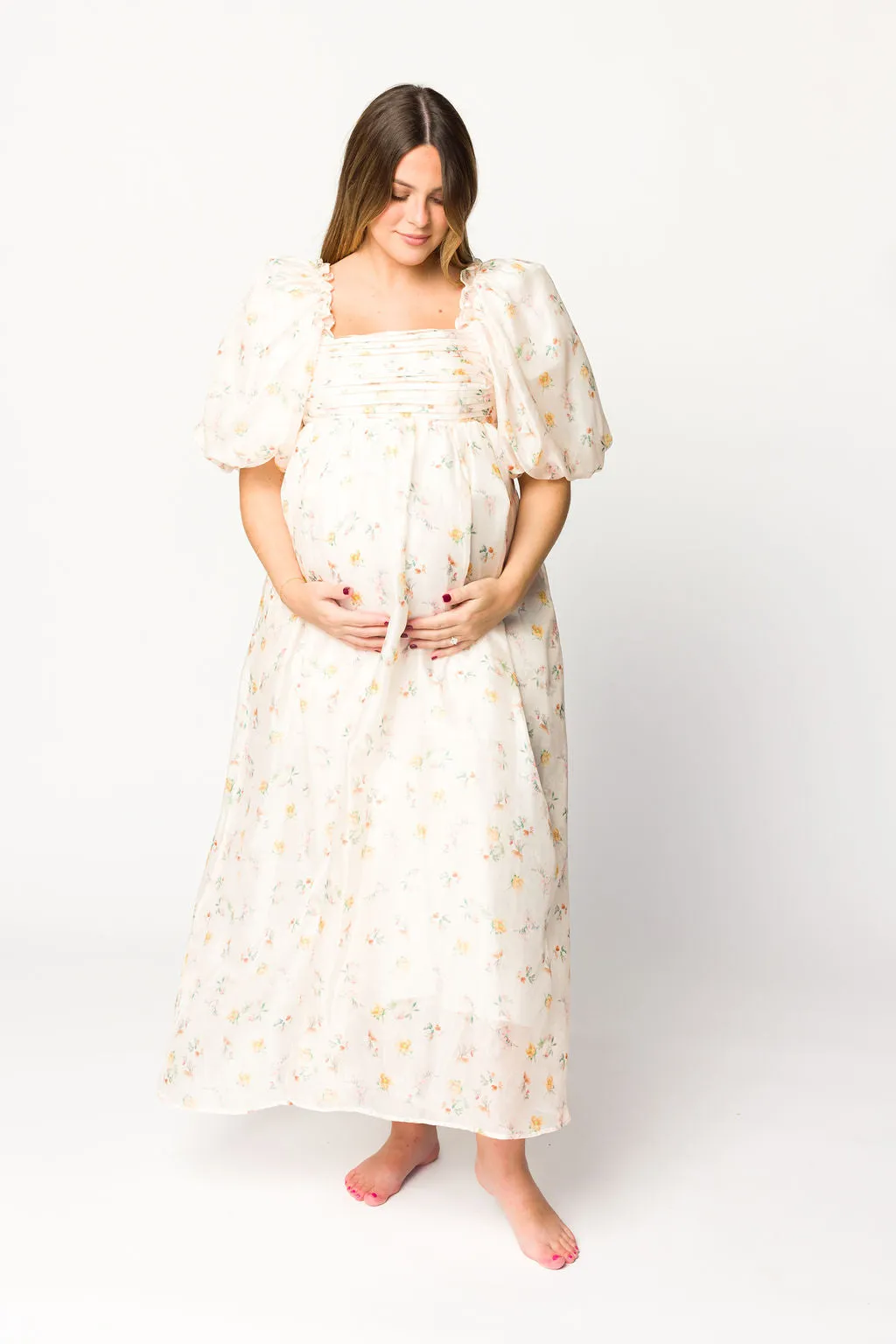 Melody Maxi Dress with Pleats and Bow Detail in Yellow Rose Floral - Bump Friendly & Inclusive Sizing (S-3XL)