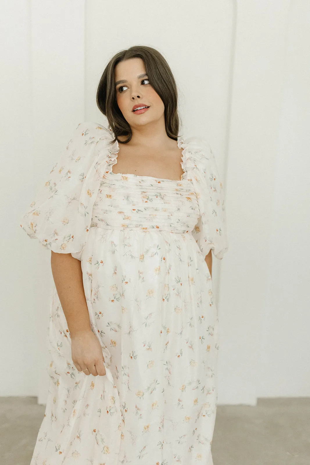 Melody Maxi Dress with Pleats and Bow Detail in Yellow Rose Floral - Bump Friendly & Inclusive Sizing (S-3XL)